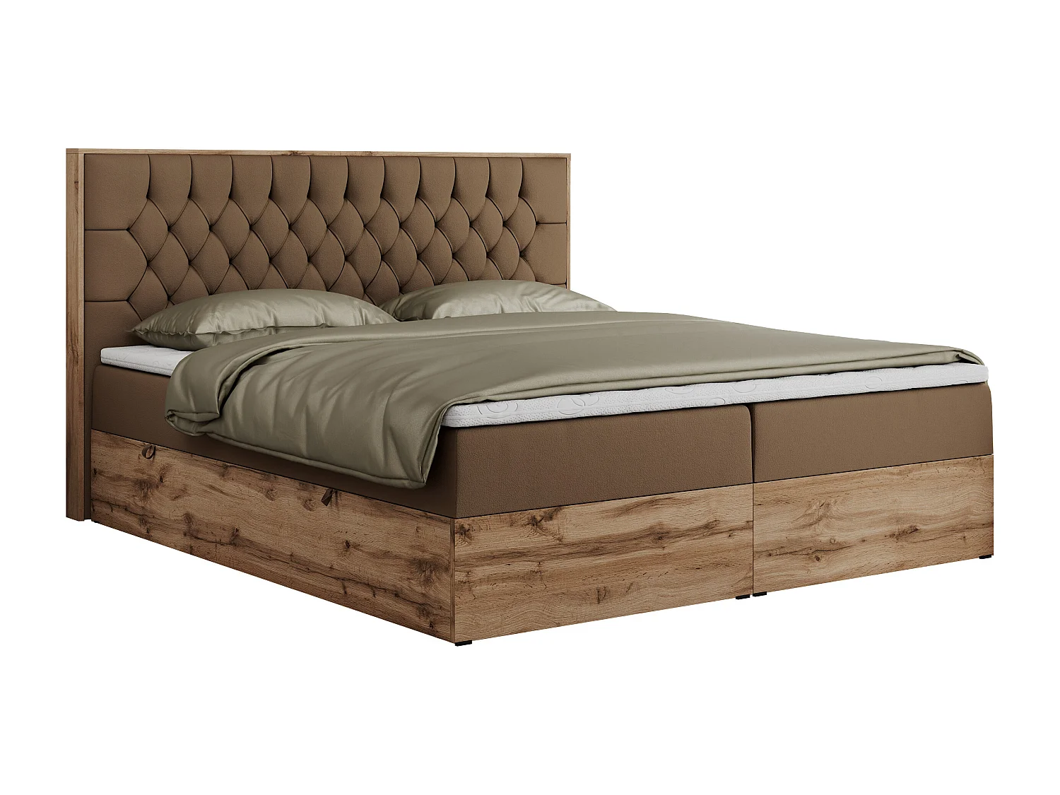 Boxspringbett AMORE - Bett mit Multipocket-Matratze, gesteppte Kopfstütze, Doppelbett für Schlafzimmer - 160x200 cm - H4 - Braun Kunstleder
