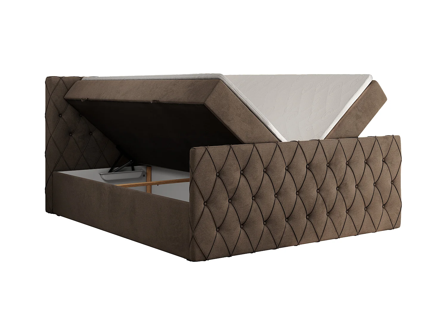 Boxspringbett MIREN DUO - mit gestepptem Kopfteil und Front, Multipocket-Matratze, zwei Bettkästen - 160x200 cm - H3 - Braun Velvet