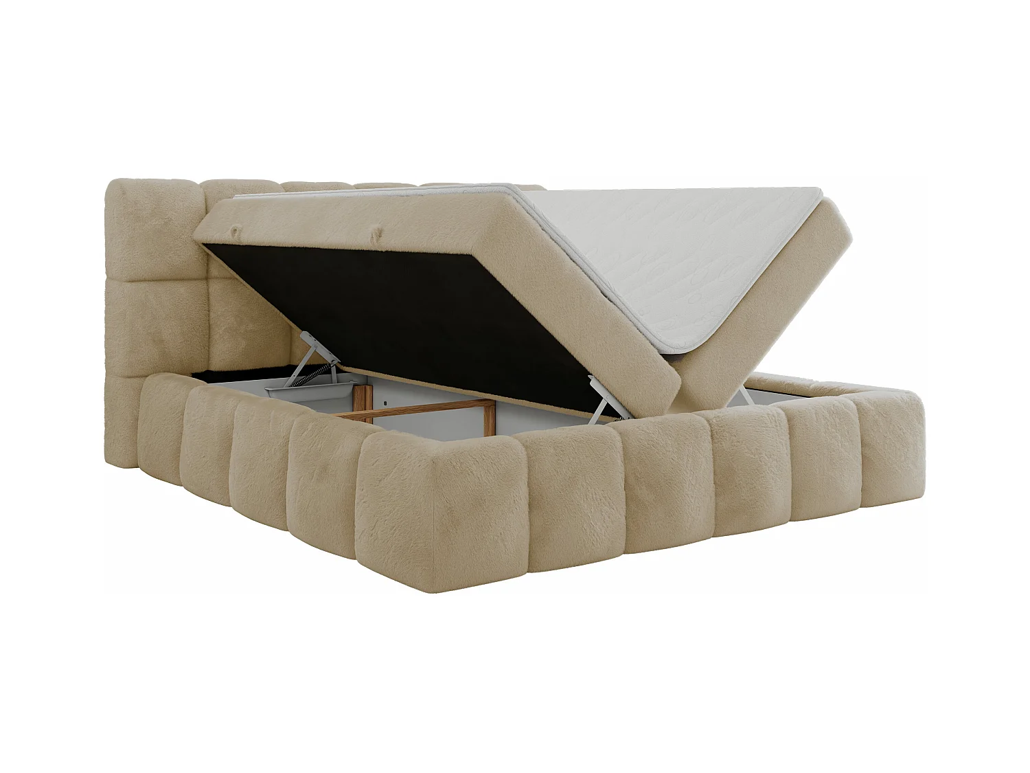 Boxspringbett NIRA - dekorativ kopfteil, Bettkästen und Multipocket-Matratze, Doppelbett für Schlafzimmer - 160x200 cm - H4 - Creme Plüsch