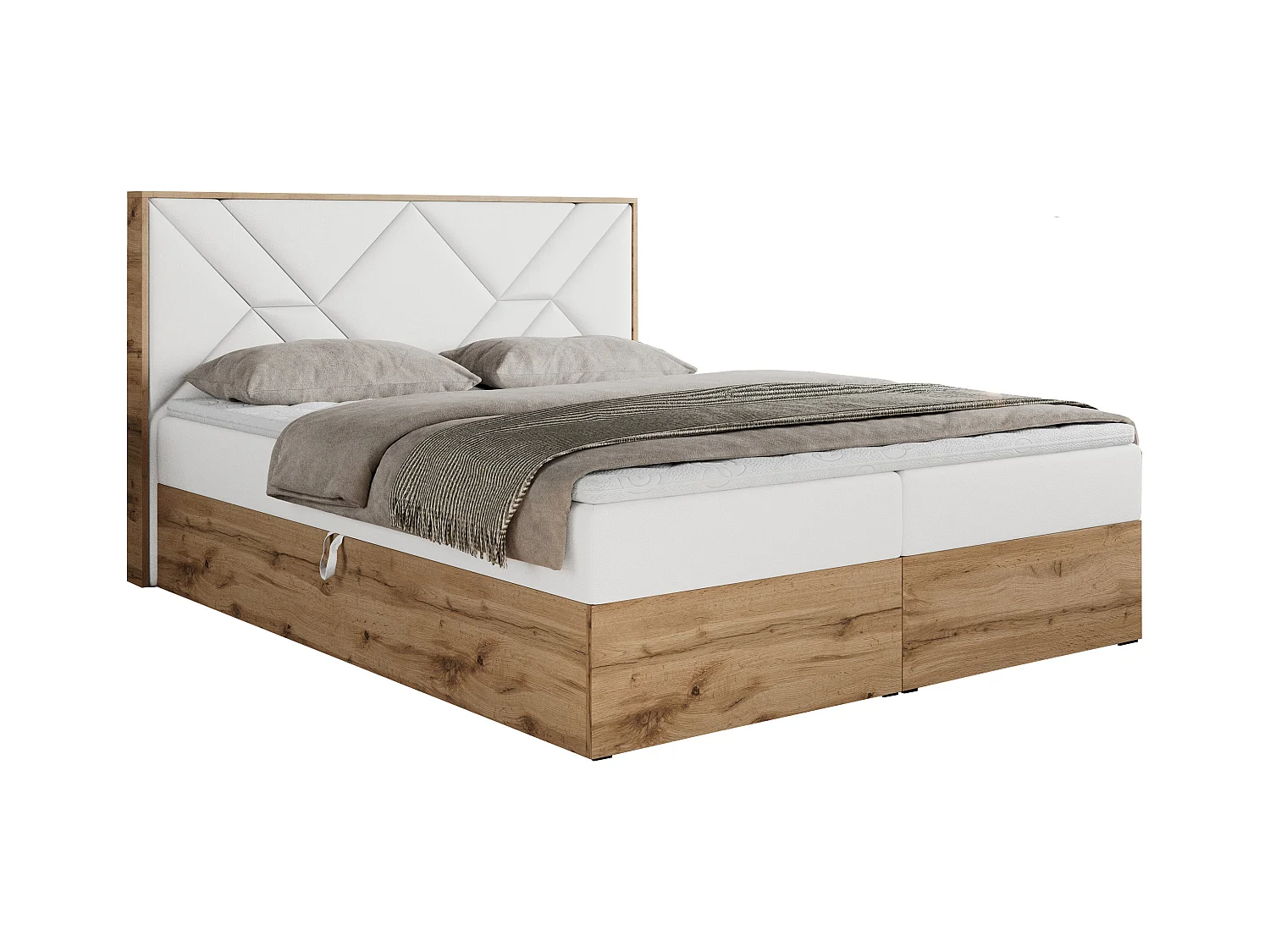 Boxspringbett GUNAR - gepolster kopfteil, Doppelbett mit Multipocket-Matratze, zwei Bettkästen - 200x200 cm - H3 - Weiß Kunstleder