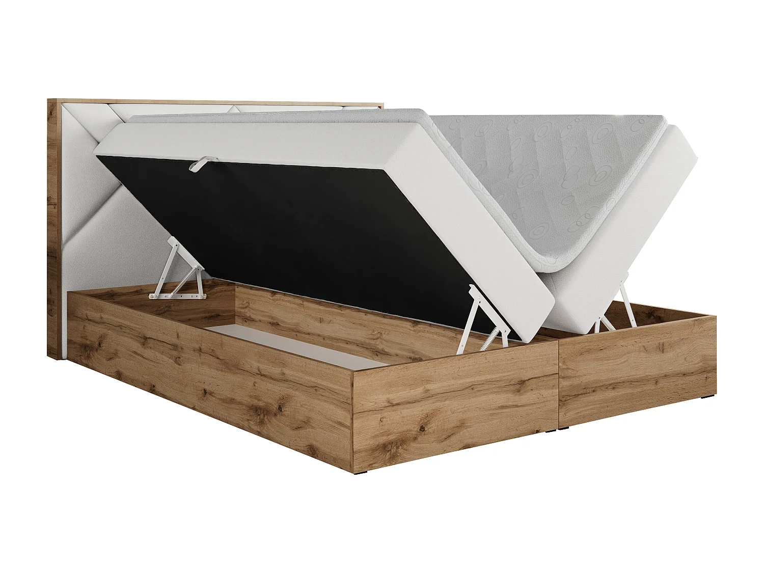 Boxspringbett GUNAR - gepolster kopfteil, Doppelbett mit Multipocket-Matratze, zwei Bettkästen - 200x200 cm - H3 - Weiß Kunstleder