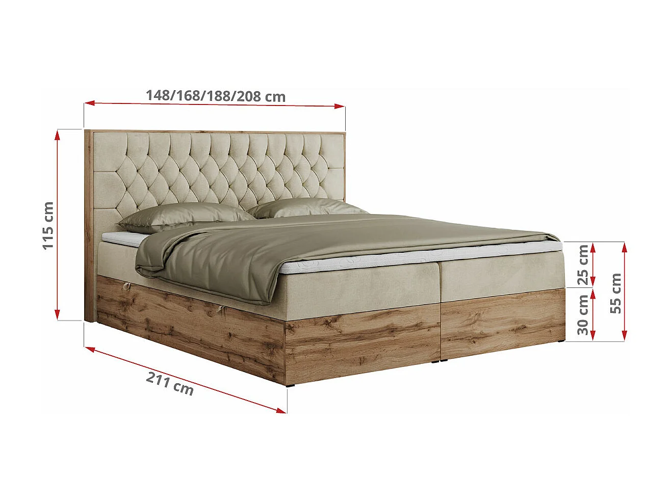 Boxspringbett AMORE - Bett mit Multipocket-Matratze, gesteppte Kopfstütze, Doppelbett für Schlafzimmer - 140x200 cm - H4 - Beige Velvet