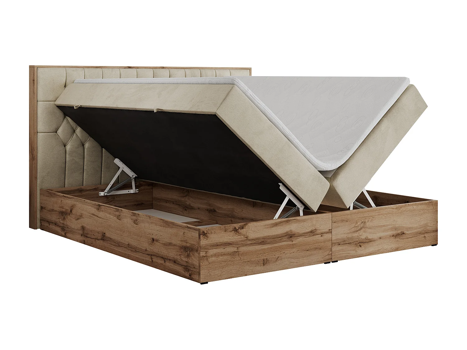 Boxspringbett AMORE - Bett mit Multipocket-Matratze, gesteppte Kopfstütze, Doppelbett für Schlafzimmer - 140x200 cm - H4 - Beige Velvet