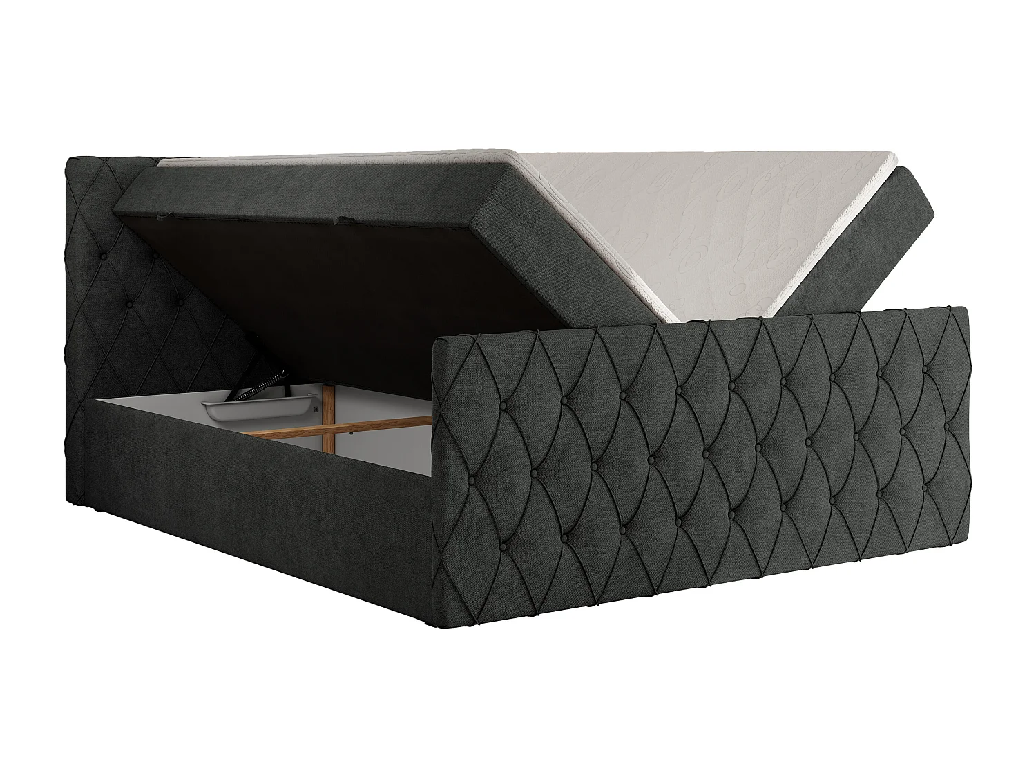 Boxspringbett MIREN DUO - mit gestepptem Kopfteil und Front, Multipocket-Matratze, zwei Bettkästen - 180x200 cm - H3 - Dunkelgrau Strukture