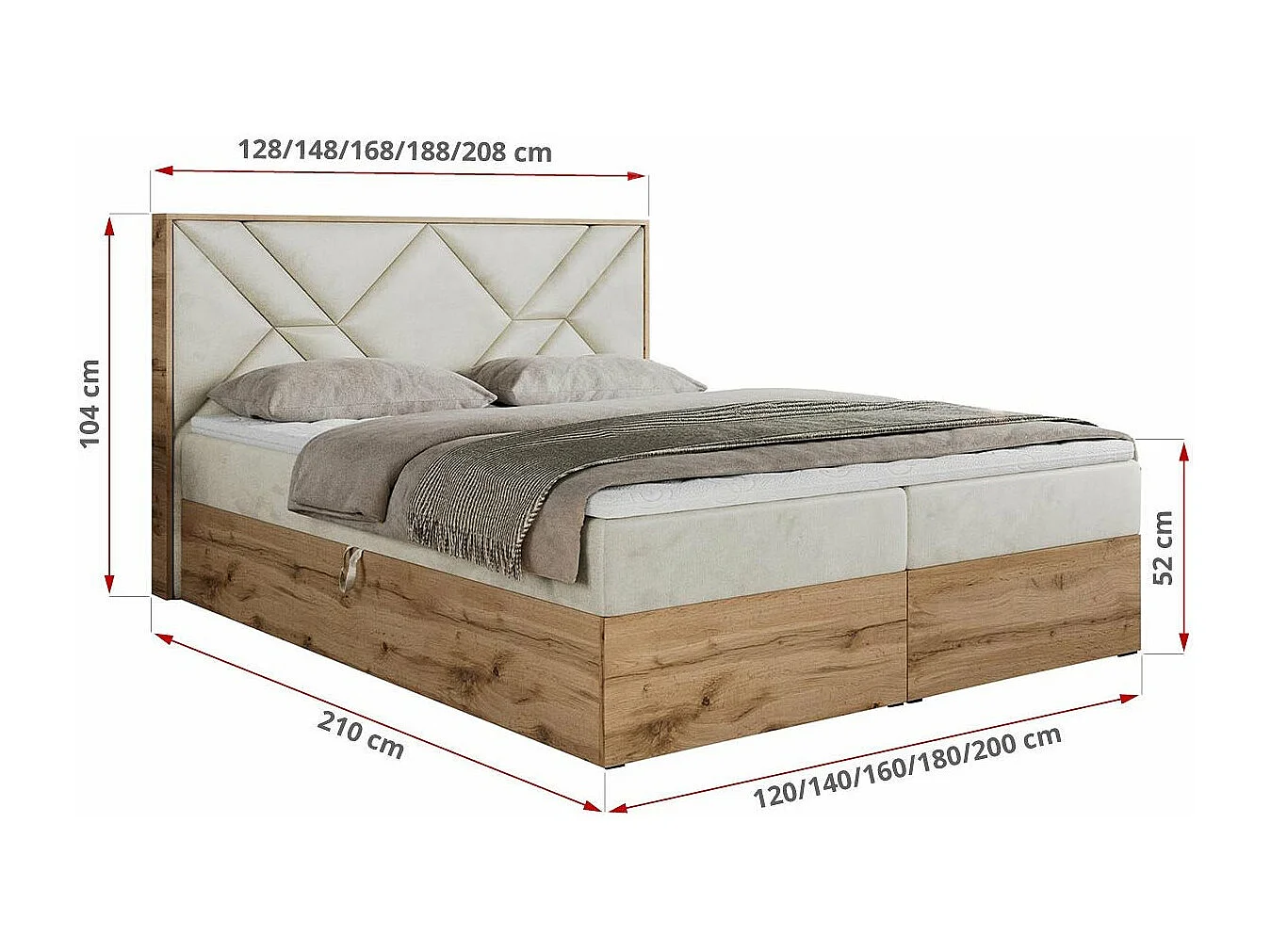 Boxspringbett GUNAR - gepolster kopfteil, Doppelbett mit Multipocket-Matratze, zwei Bettkästen - 120x200 cm - H3 - Beige Velvet