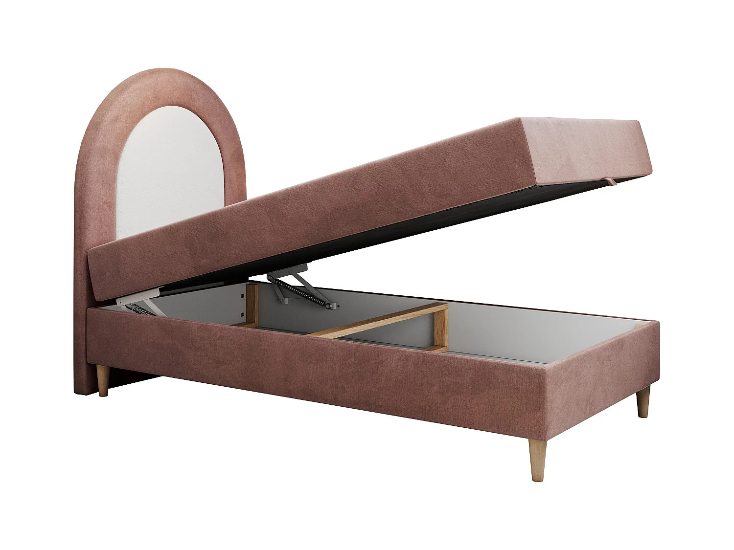 Kinderbett NEST - Boxspringbett für Kinder, mit hohem Kopfteil, Einzelbett mit Stauraum und Matratze - 90x180 cm - Rosa Velvet