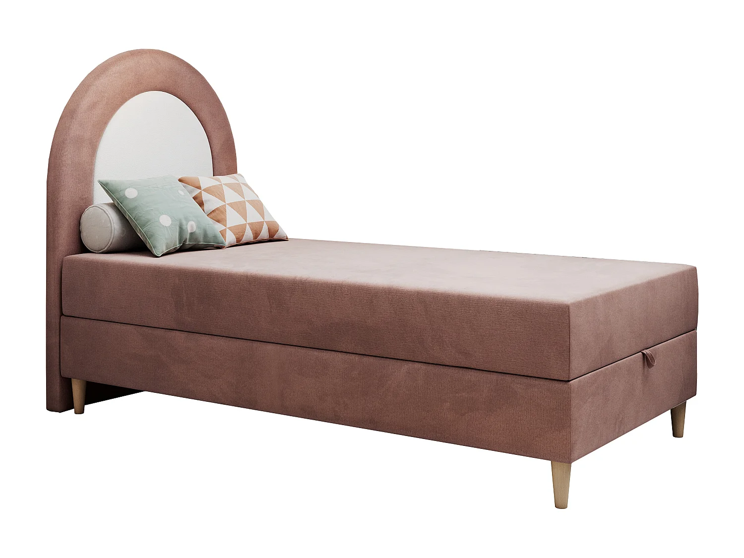 Kinderbett NEST - Boxspringbett für Kinder, mit hohem Kopfteil, Einzelbett mit Stauraum und Matratze - 90x180 cm - Rosa Velvet
