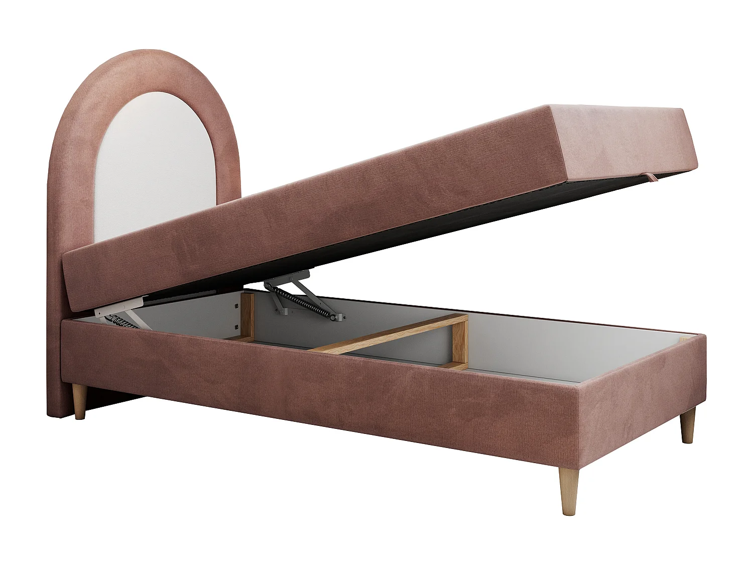 Kinderbett NEST - Boxspringbett für Kinder, mit hohem Kopfteil, Einzelbett mit Stauraum und Matratze - 90x180 cm - Rosa Velvet