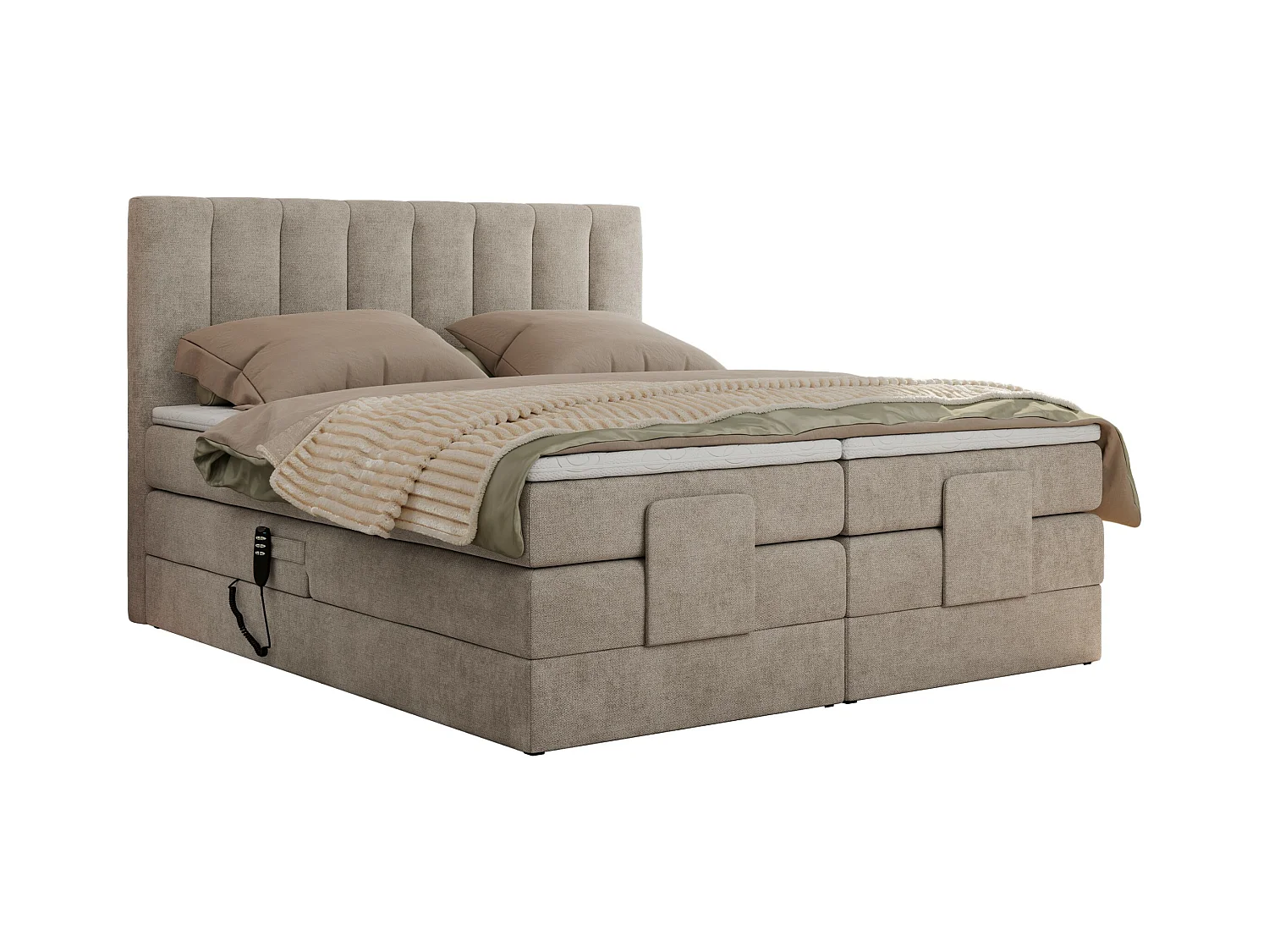 Boxspringbett COMFORTO - Doppelbett, Elektrisch verstellbare, Multipocket-Matratzen und Topper, genähtes Kopfteil - 160x200 cm - H3 - Beige Strukture