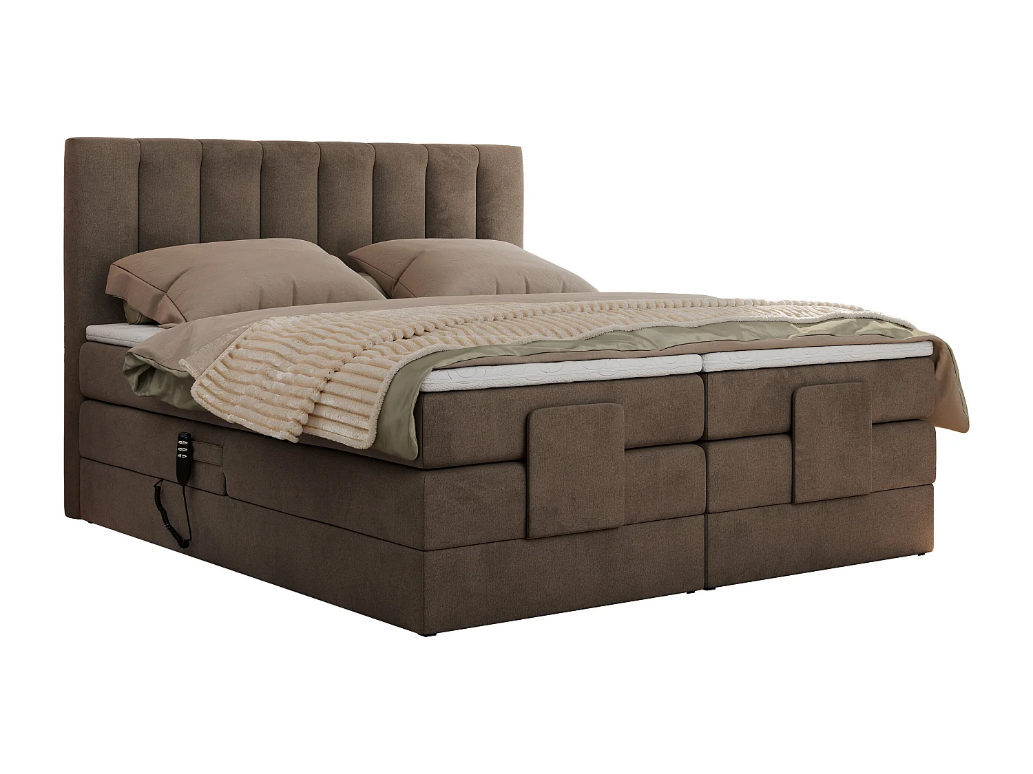 Boxspringbett COMFORTO - Doppelbett, Elektrisch verstellbare, Multipocket-Matratzen und Topper, genähtes Kopfteil - 140x200 cm - H4 - Braun Velvet