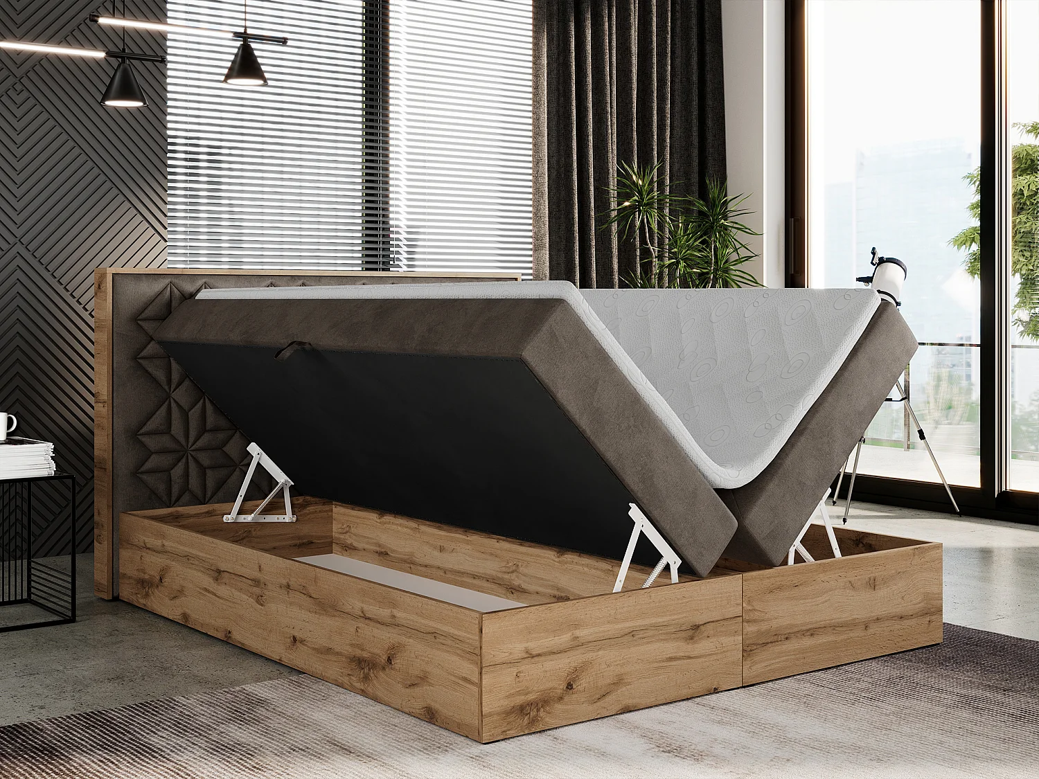 Boxspringbett NESSI - mit hoher Kopfstütze, Multipocket-Matratze und Topper, Doppelbett mit Bettkästen - 200x200 cm - H4 - Braun Velvet