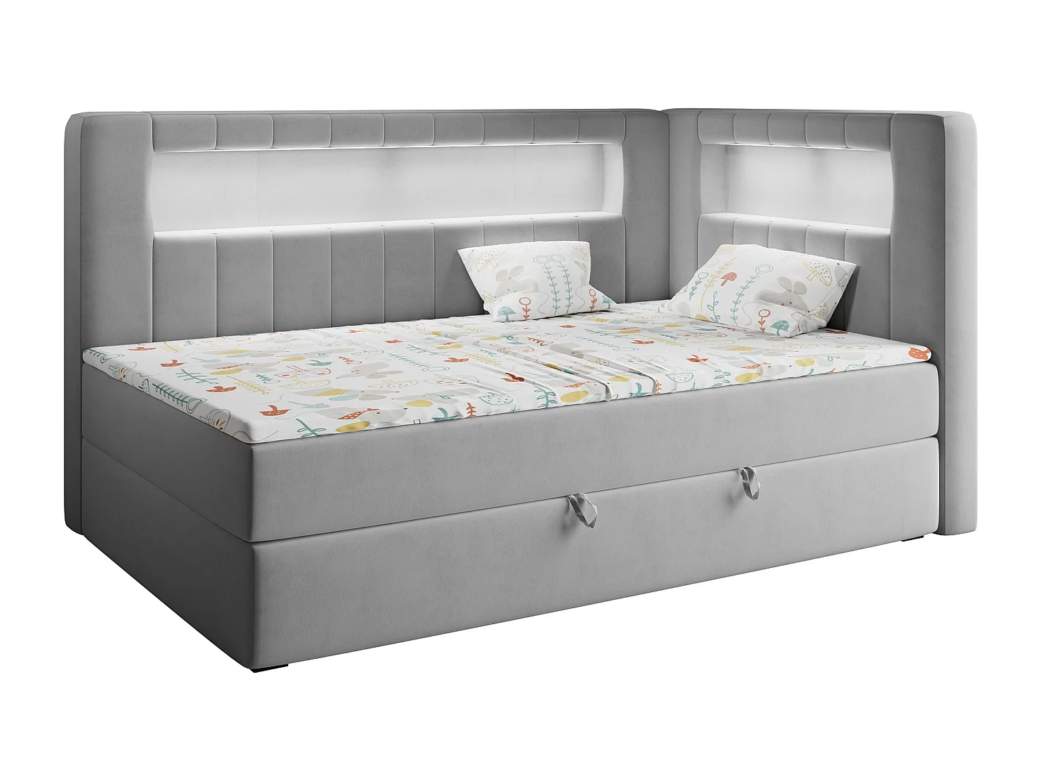 Kinderbett JUNIOR GOLD 3 - Einzelbett mit Matratze, LED-Beleuchtung, Bettkasten - 90x200 cm - Rechts Seite