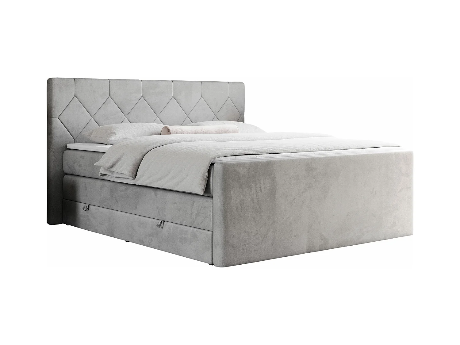 Boxspringbett EIGAR KING - Doppelbett mit genähtem Kopfteil, zwei Multipocket-Matratzen, Polsterbett für Schlafzimmer - 160x200 cm - H3 - Hellgrau Velvet