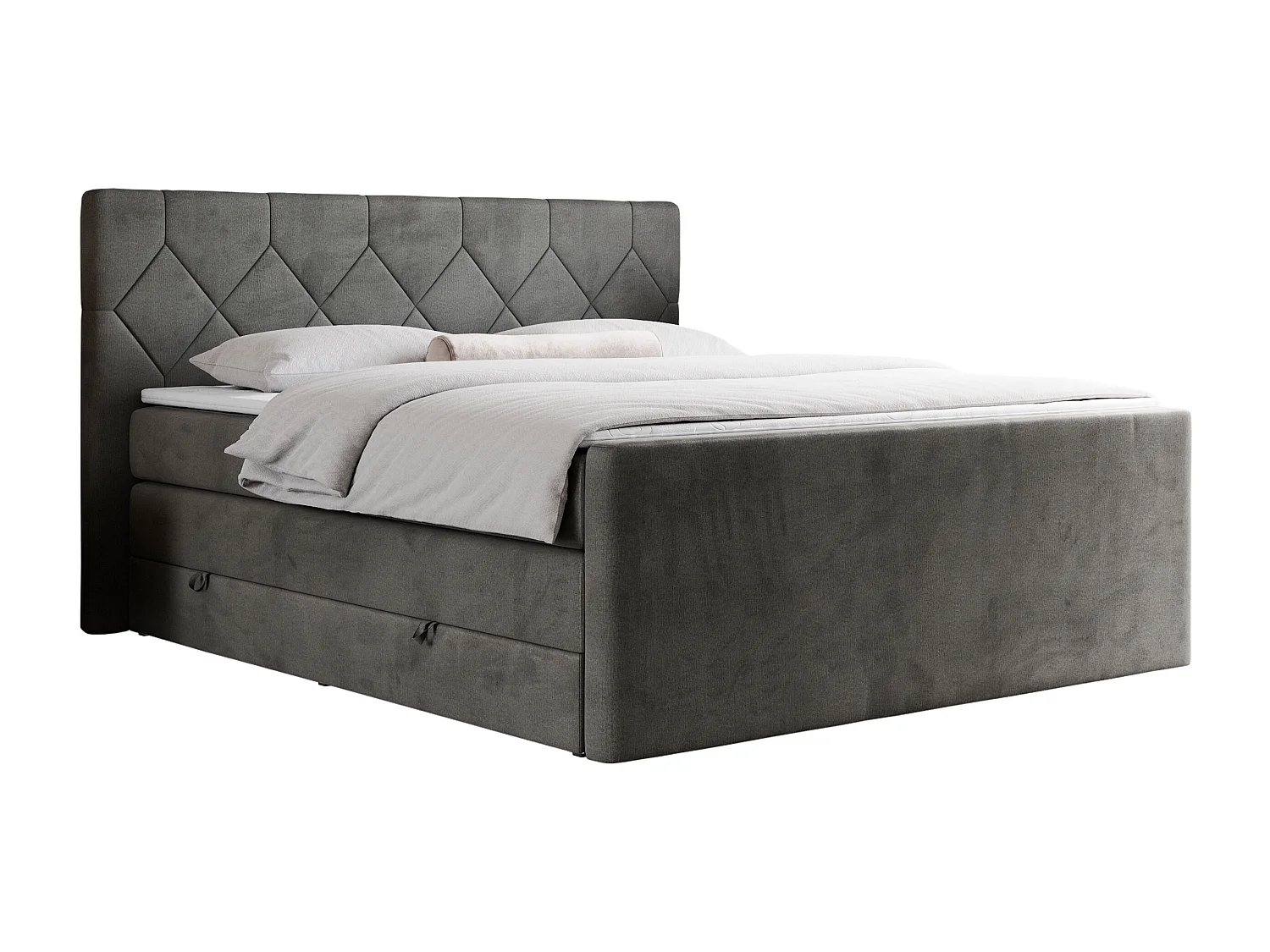 Boxspringbett EIGAR KING - Doppelbett mit genähtem Kopfteil, zwei Multipocket-Matratzen, Polsterbett für Schlafzimmer - 140x200 cm - H4 - Dunkelgrau Velvet