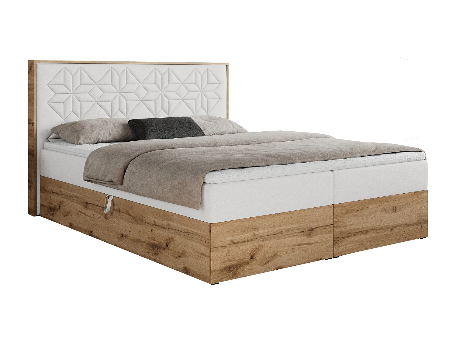 Boxspringbett NESSI - mit hoher Kopfstütze, Multipocket-Matratze und Topper, Doppelbett mit Bettkästen - 160x200 cm - H4 - Weiß Kunstleder