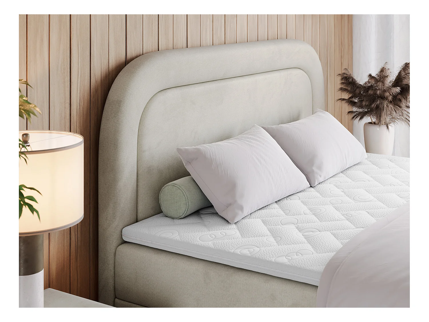 Boxspringbett EIRA - Polsterbett mit Stauraum, Set mit Kopfteil und Multipocket-Matratze, Metallbeine - 120x200 cm - H3 - Beige Velvet