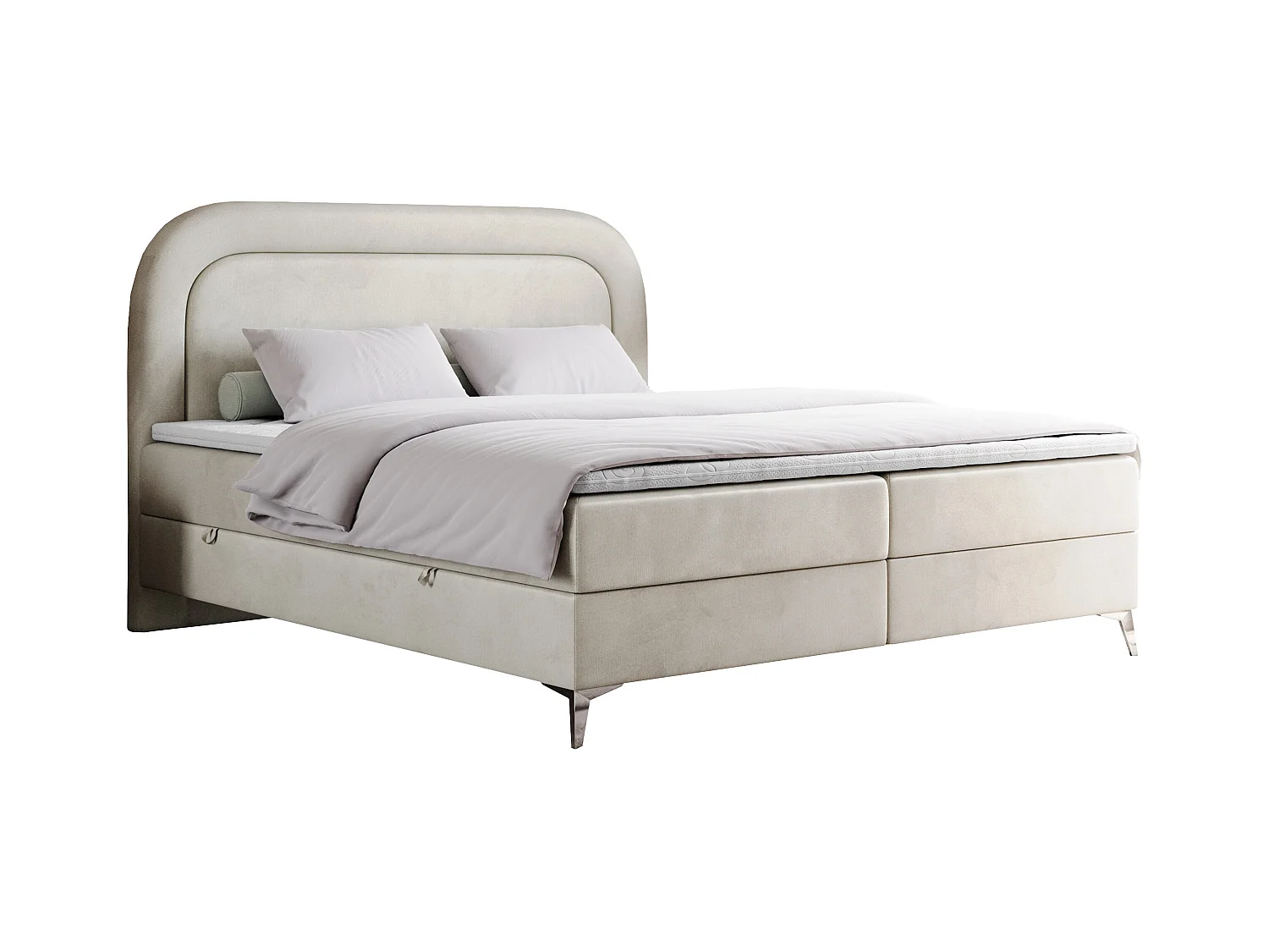 Boxspringbett EIRA - Polsterbett mit Stauraum, Set mit Kopfteil und Multipocket-Matratze, Metallbeine - 120x200 cm - H3 - Beige Velvet