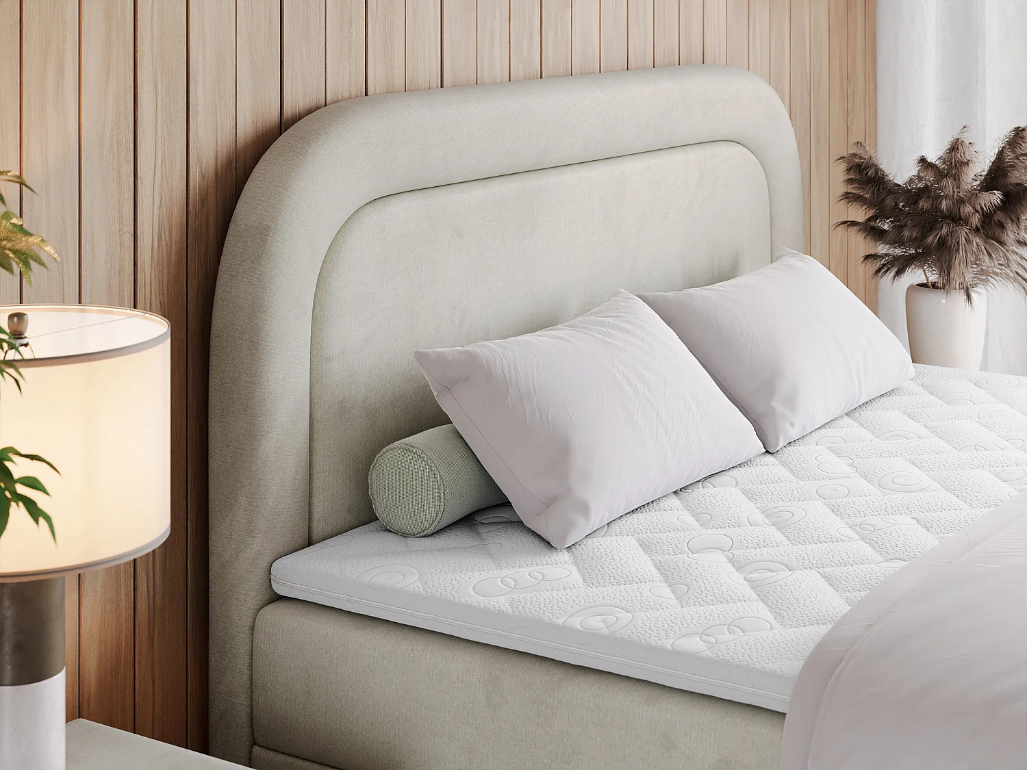 Boxspringbett EIRA - Polsterbett mit Stauraum, Set mit Kopfteil und Multipocket-Matratze, Metallbeine - 120x200 cm - H3 - Beige Velvet