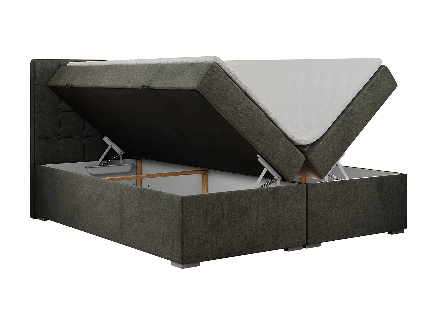 Boxspringbett CARMEN - Polsterbett mit zwei Bettkästen, gesteppte Kopfstütze, Multipocket-Matratze - 120x200 cm - H4 - Dunkelgrau Velvet