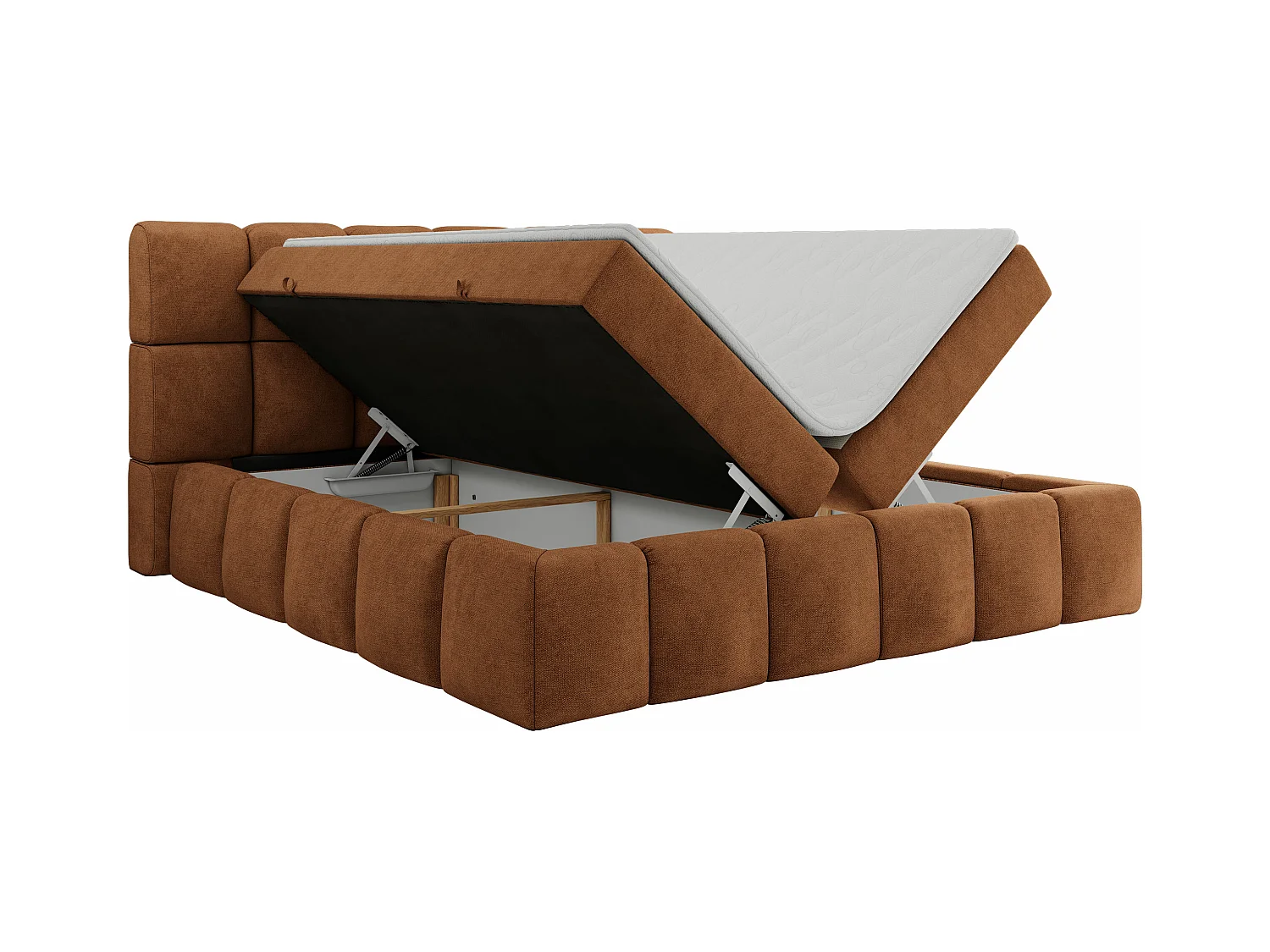 Boxspringbett NIRA - dekorativ kopfteil, Bettkästen und Multipocket-Matratze, Doppelbett für Schlafzimmer - 140x200 cm - H4 - Orange Strukture