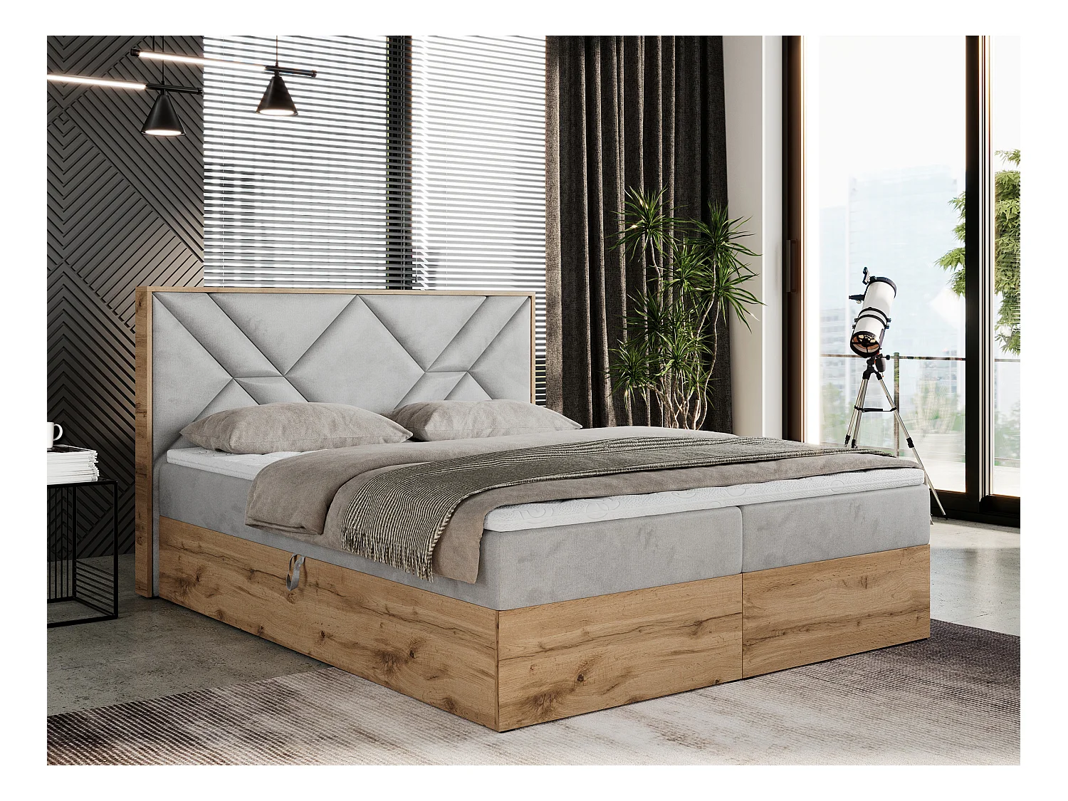 Boxspringbett GUNAR - gepolster kopfteil, Doppelbett mit Multipocket-Matratze, zwei Bettkästen - 180x200 cm - H4 - Hellgrau Velvet
