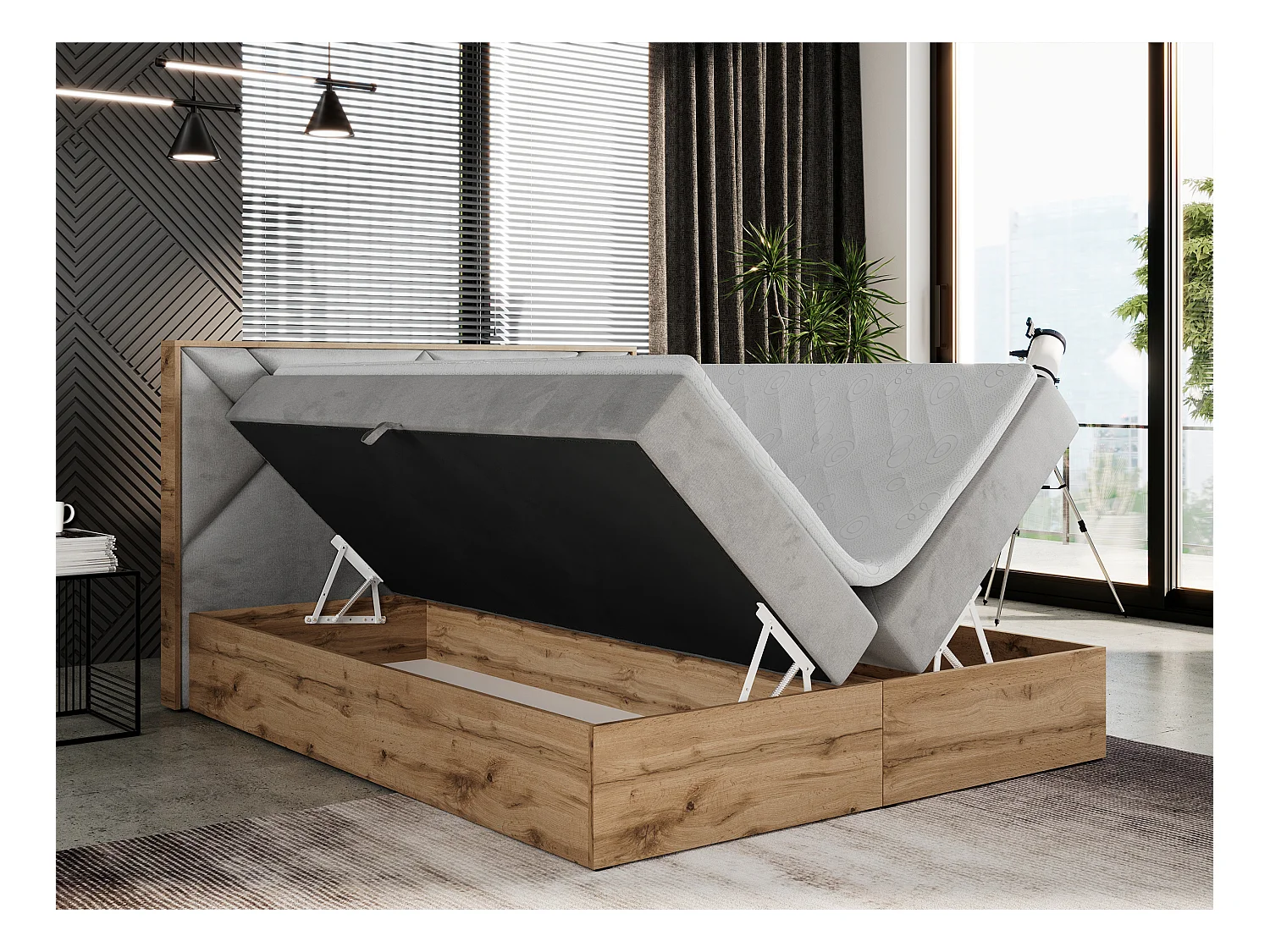 Boxspringbett GUNAR - gepolster kopfteil, Doppelbett mit Multipocket-Matratze, zwei Bettkästen - 180x200 cm - H4 - Hellgrau Velvet