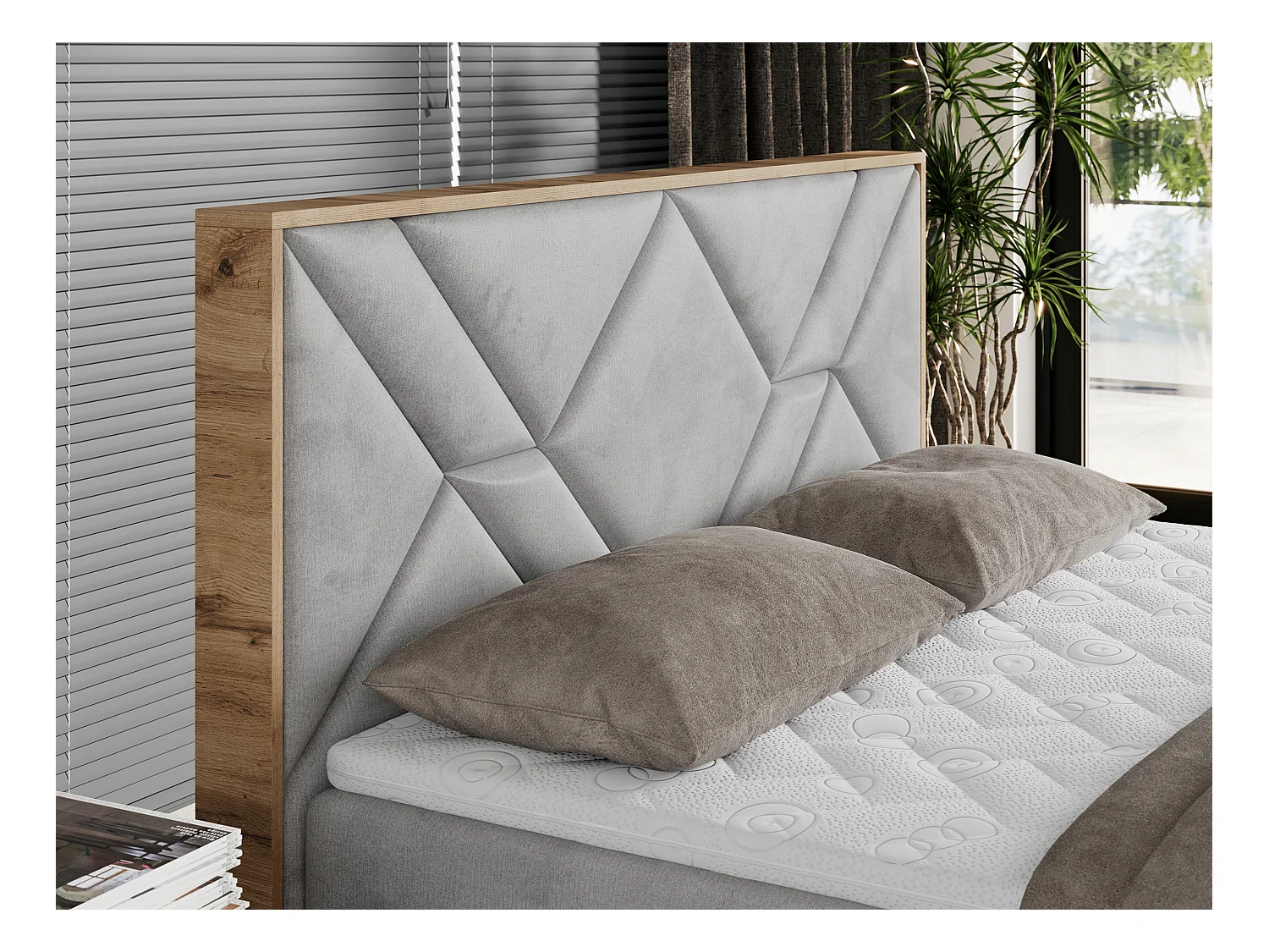 Boxspringbett GUNAR - gepolster kopfteil, Doppelbett mit Multipocket-Matratze, zwei Bettkästen - 180x200 cm - H4 - Hellgrau Velvet