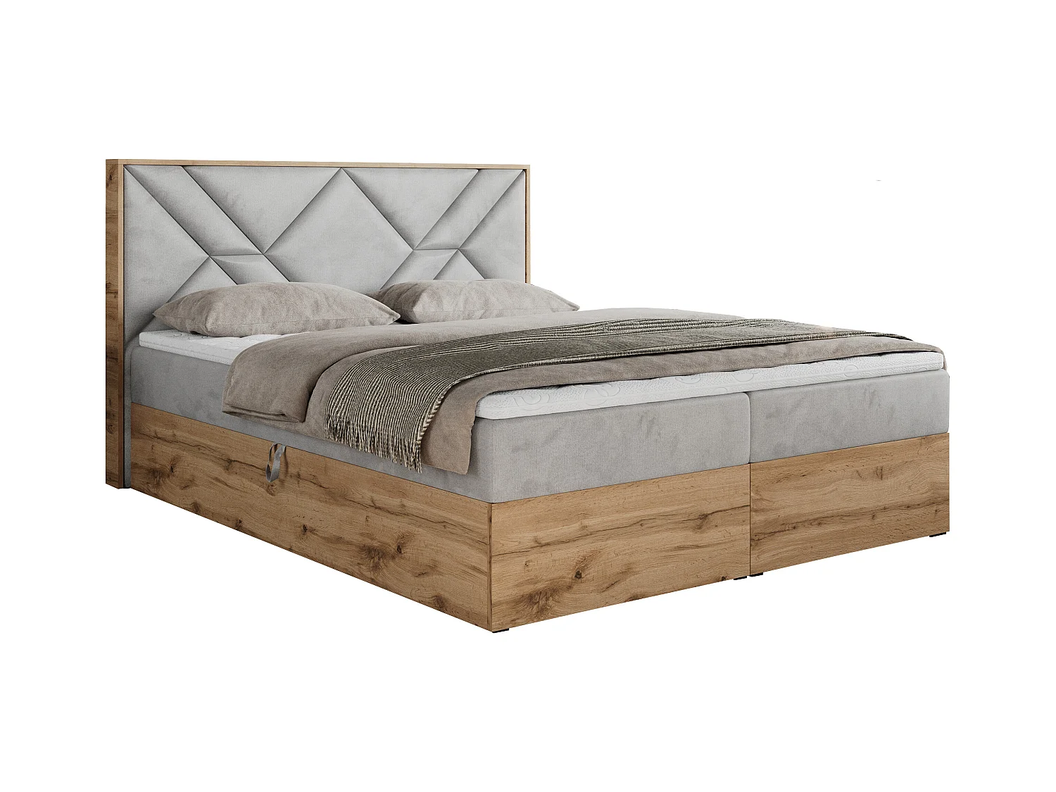 Boxspringbett GUNAR - gepolster kopfteil, Doppelbett mit Multipocket-Matratze, zwei Bettkästen - 180x200 cm - H4 - Hellgrau Velvet