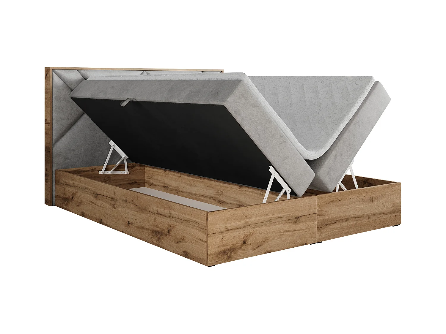 Boxspringbett GUNAR - gepolster kopfteil, Doppelbett mit Multipocket-Matratze, zwei Bettkästen - 180x200 cm - H4 - Hellgrau Velvet