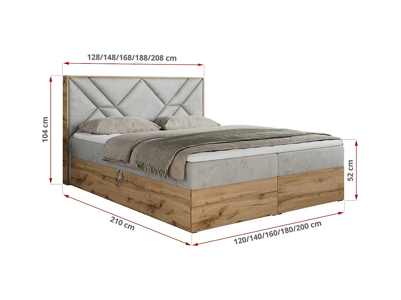 Boxspringbett GUNAR - gepolster kopfteil, Doppelbett mit Multipocket-Matratze, zwei Bettkästen - 180x200 cm - H4 - Hellgrau Velvet