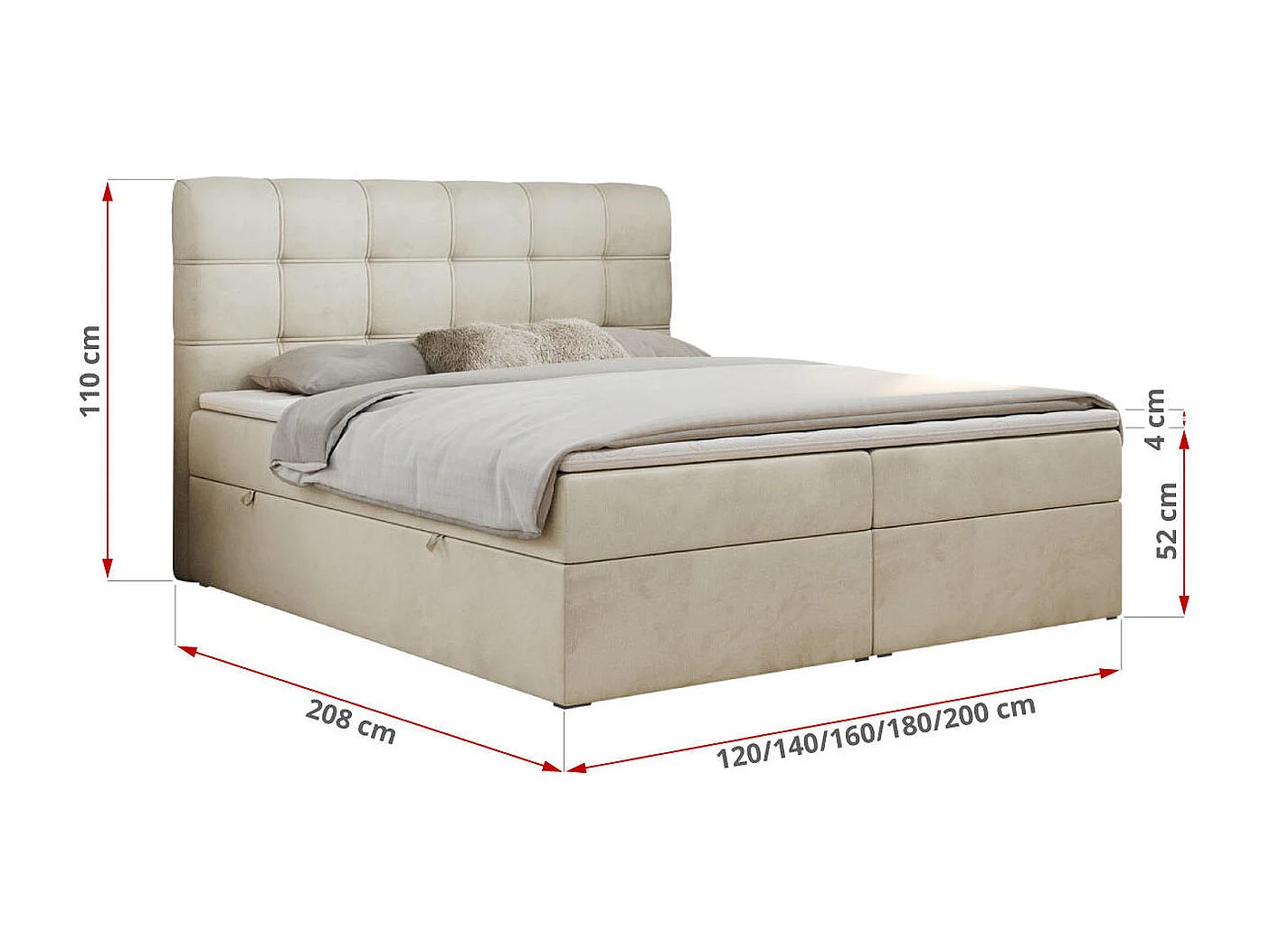 Boxspringbett FAST - Doppelbett mit Stauraum, gestepptes Kopfteil, Multipocket-Matratze - 160x200 cm - H3 - Beige Velvet