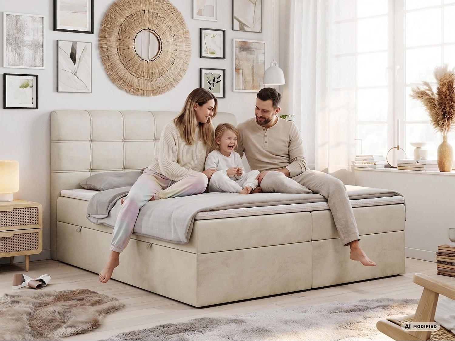 Lit boxspring - Dureté H3 + Topper T25 - Beige Velours - 160x200 - FAST