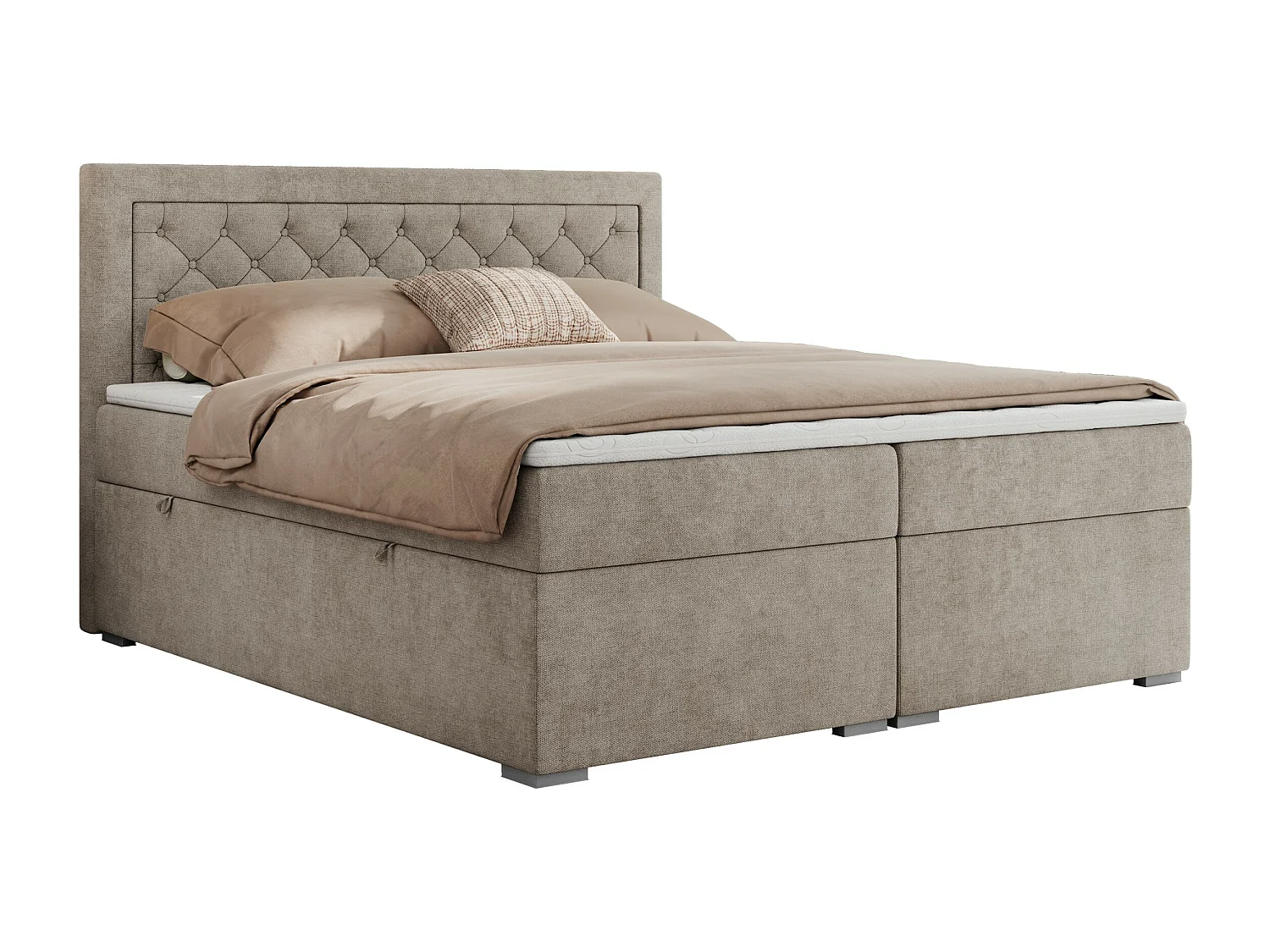 Boxspringbett JASIR - mit gestepptem Kopfteil, Doppelbett für Schlafzimmer, Multipocket-Matratze, Stauraum - 120x200 cm - H3 - Beige Strukture