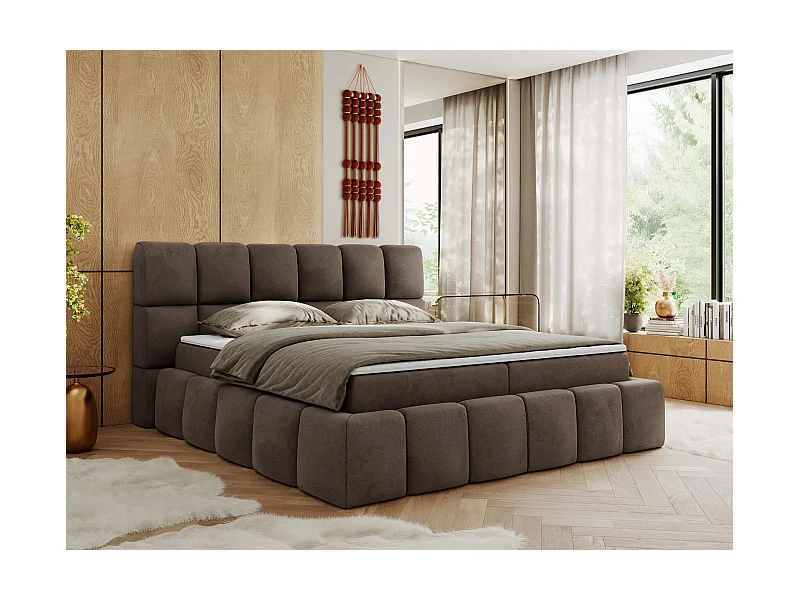 Boxspringbett NIRA - dekorativ kopfteil, Bettkästen und Multipocket-Matratze, Doppelbett für Schlafzimmer - 200x200 cm - H3 - Braun Velvet