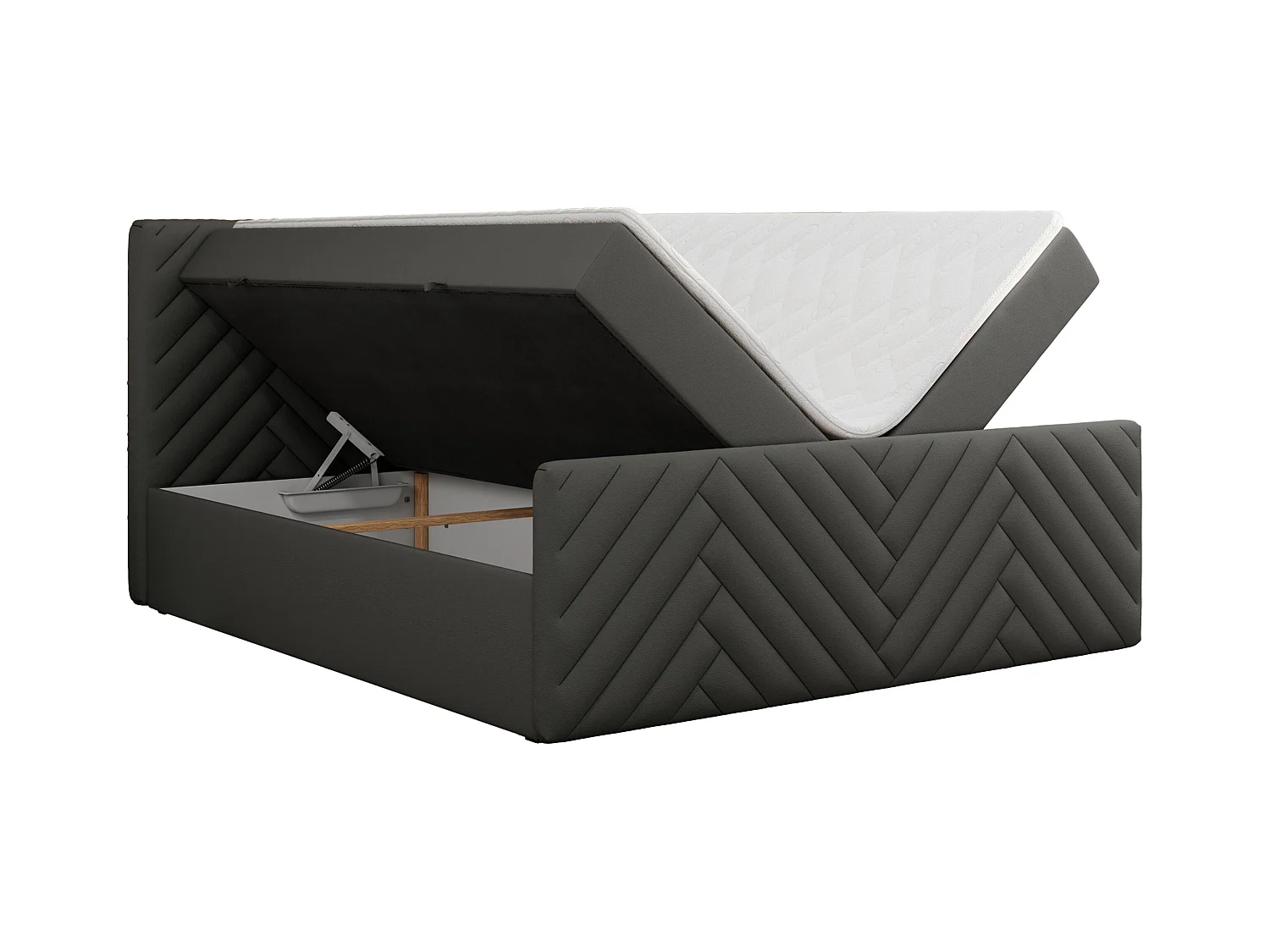 Boxspringbett PARIS DUO - Polsterbett mit genähtem Kopfteil und Frontplatte, Doppelbett, zwei Bettkästen - 180x200 cm - H3 - Grau Kunstleder