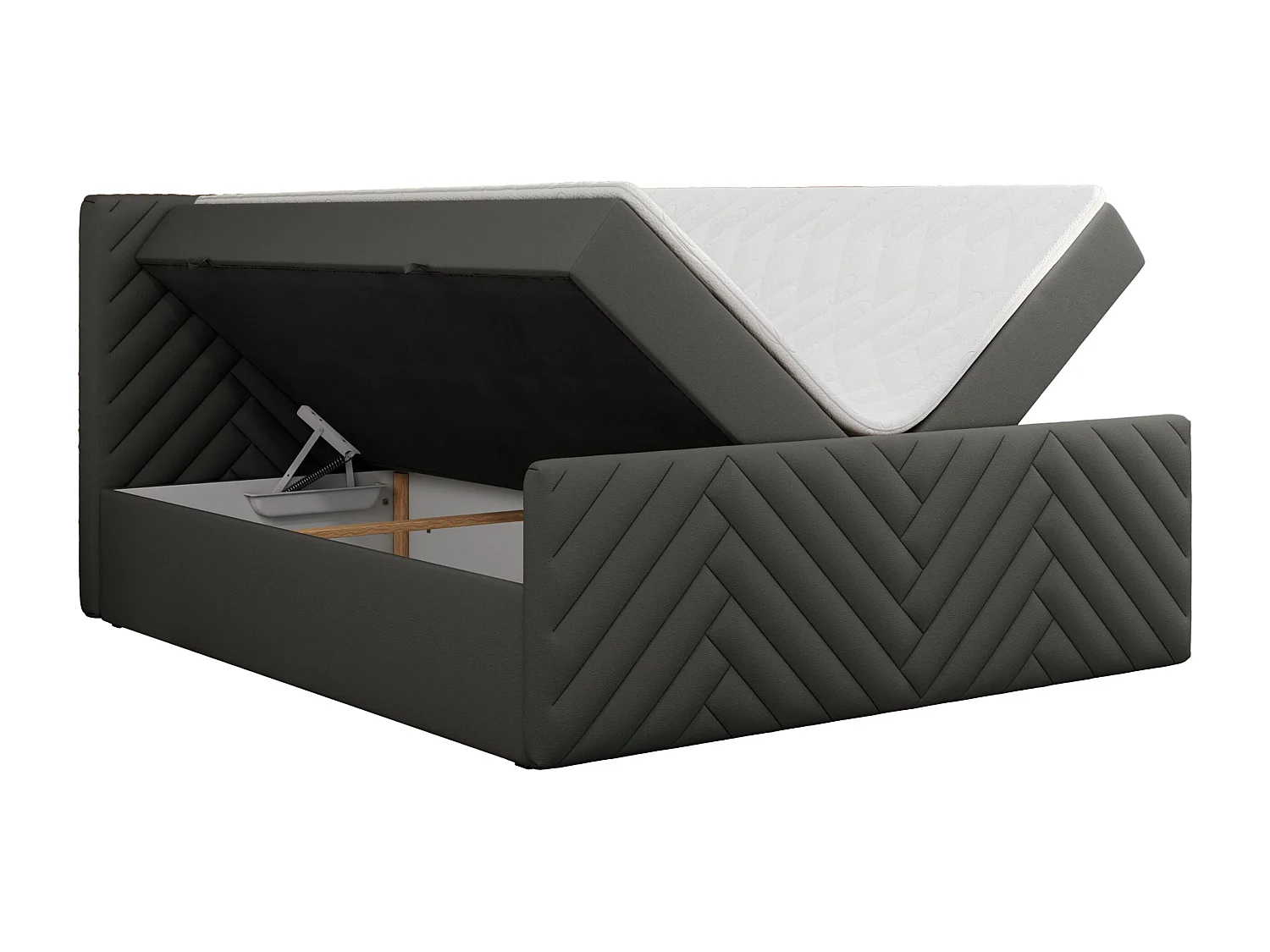 Boxspringbett PARIS DUO - Polsterbett mit genähtem Kopfteil und Frontplatte, Doppelbett, zwei Bettkästen - 180x200 cm - H3 - Grau Kunstleder