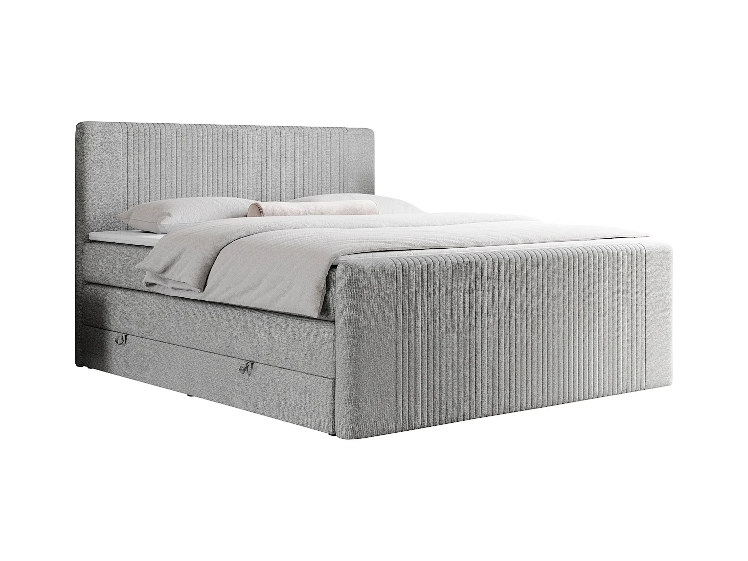 Boxspringbett DOREN KING - mit gesteppter Front und Kopfteil, zwei Multipocket-Matratzen und Topper, Doppelbett - 160x200 cm - H4 - Beige Strukture