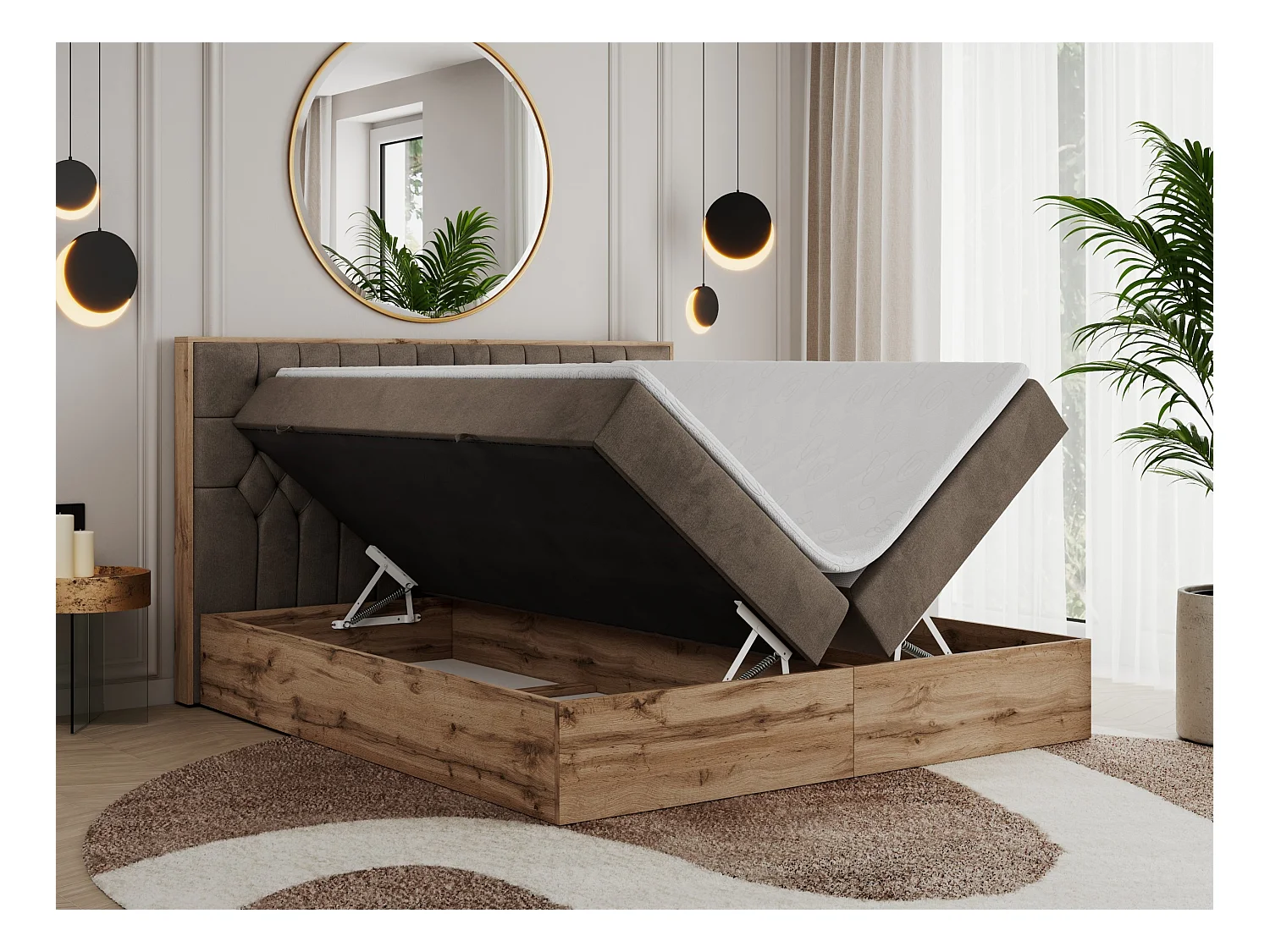 Boxspringbett AMORE - Bett mit Multipocket-Matratze, gesteppte Kopfstütze, Doppelbett für Schlafzimmer - 140x200 cm - H3 - Braun Velvet