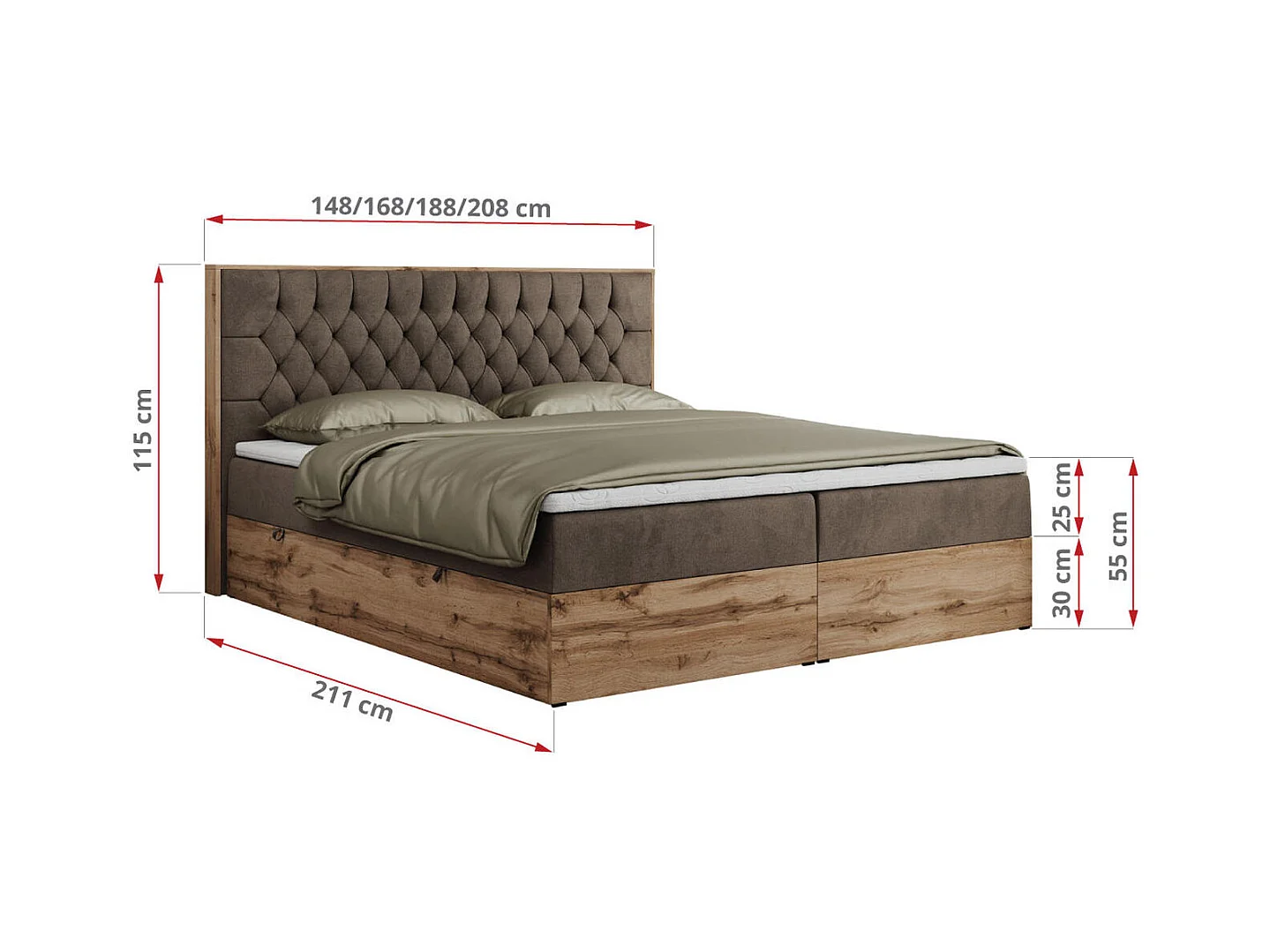 Boxspringbett AMORE - Bett mit Multipocket-Matratze, gesteppte Kopfstütze, Doppelbett für Schlafzimmer - 140x200 cm - H3 - Braun Velvet