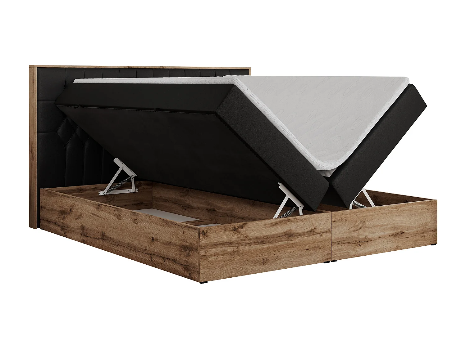 Boxspringbett AMORE - Bett mit Multipocket-Matratze, gesteppte Kopfstütze, Doppelbett für Schlafzimmer - 160x200 cm - H4 - Schwarz Kunstleder