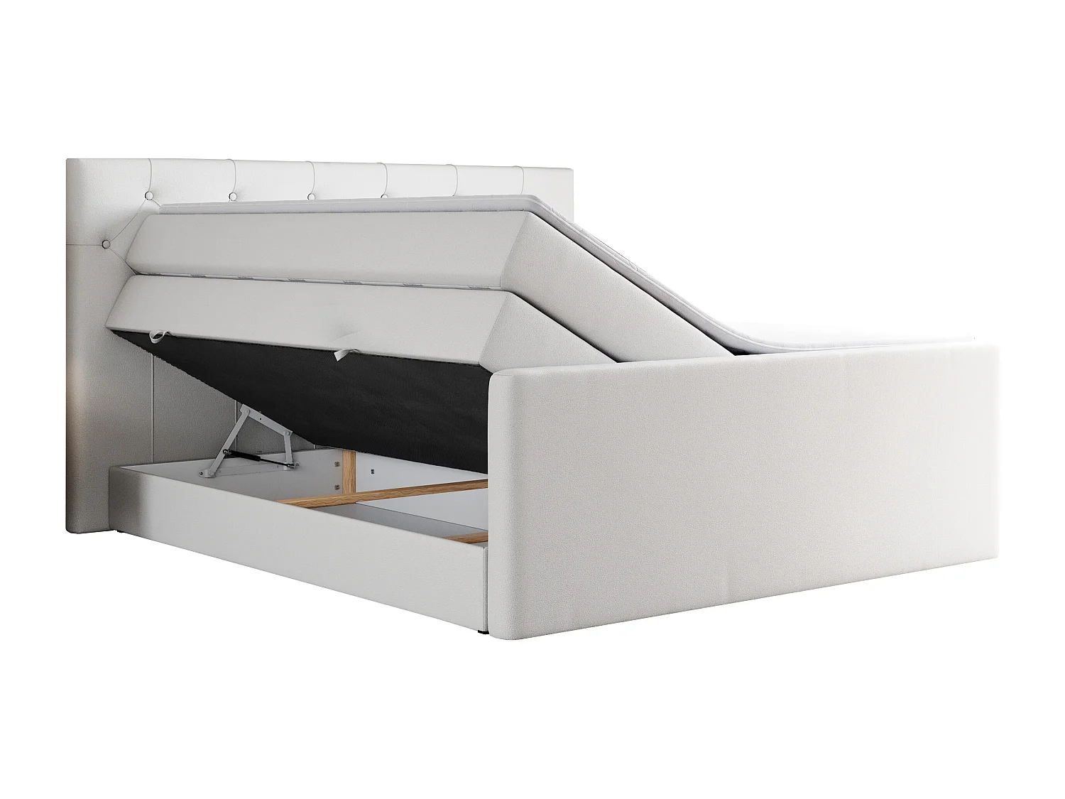 Boxspringbett VELEN KING - Doppelbett mit gestepptem Kopfteil, zwei Multipocket-Matratzen, Polsterbett mit Kopfstütze - 160x200 cm - H4 - Weiß Kunstleder