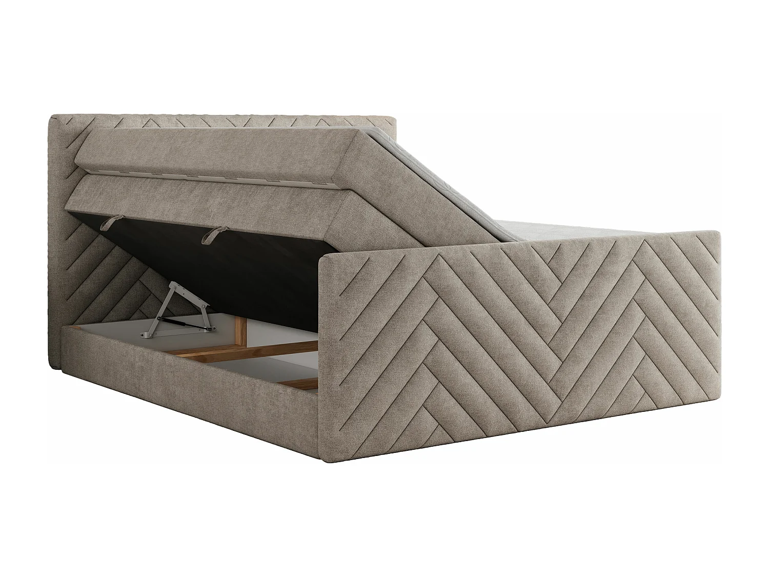 Boxspringbett PARIS KING DUO - dekorative Kopfstütze und Front, zwei Multipocket-Matratze mit Topper - 140x200 cm - H4 - Beige Strukture