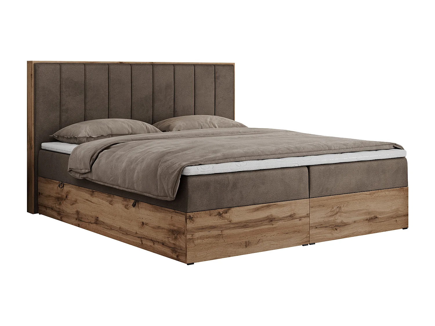 Boxspringbett BELLISSIMO - mit gestepptem Kopfteil, Polsterbett mit zwei Bettkästen, Multipocket-Matratze - 200x200 cm - H3 - Braun Velvet