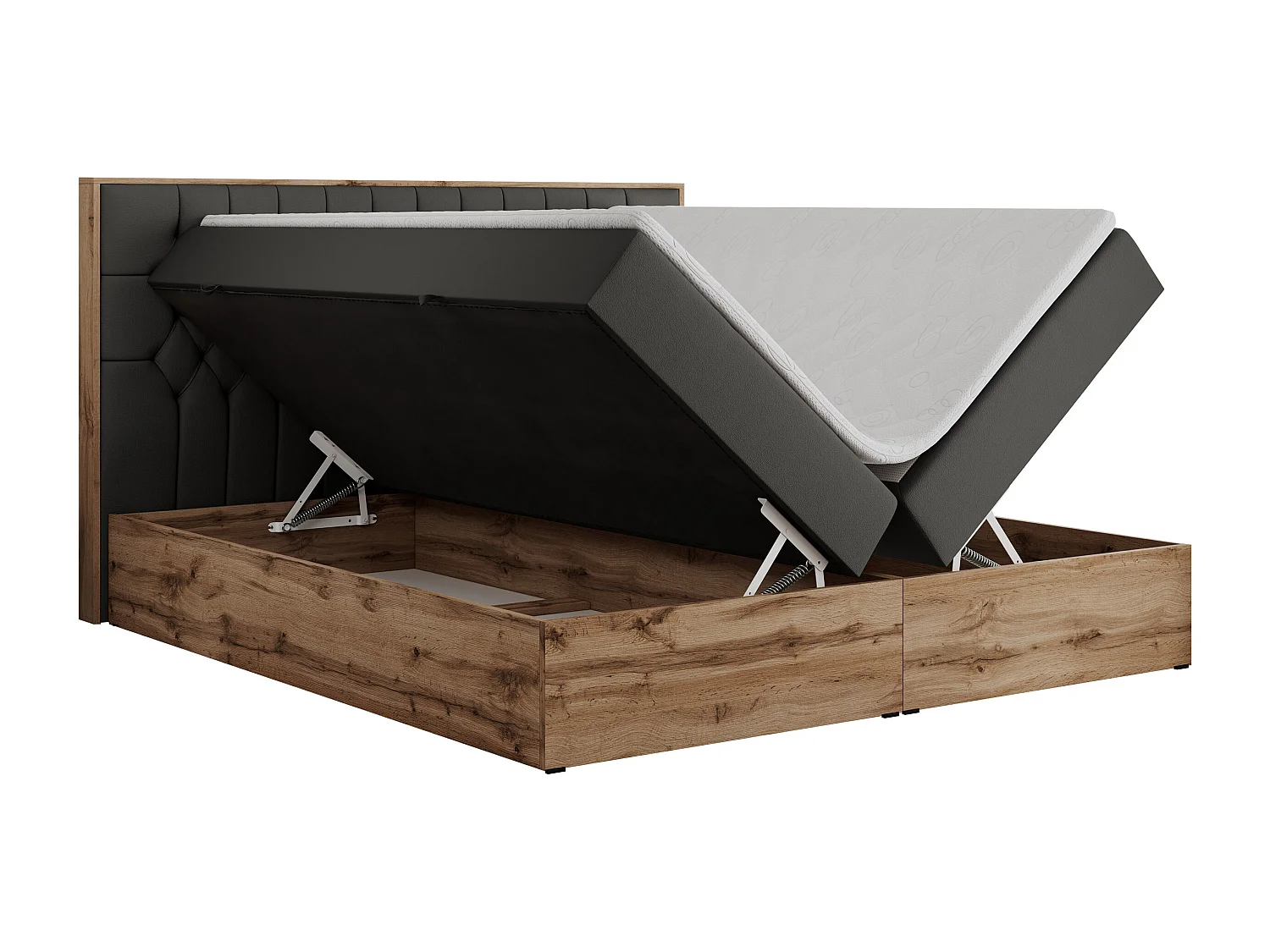 Boxspringbett AMORE - Bett mit Multipocket-Matratze, gesteppte Kopfstütze, Doppelbett für Schlafzimmer - 140x200 cm - H3 - Dunkelgrau Kunstleder