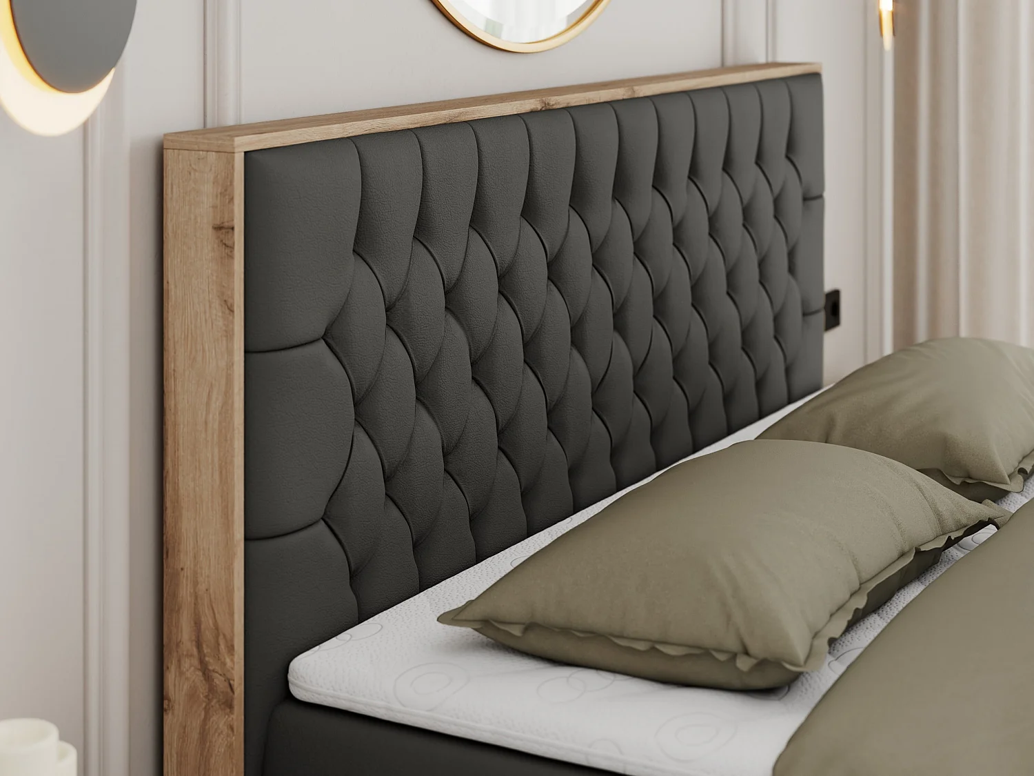 Boxspringbett AMORE - Bett mit Multipocket-Matratze, gesteppte Kopfstütze, Doppelbett für Schlafzimmer - 140x200 cm - H3 - Dunkelgrau Kunstleder