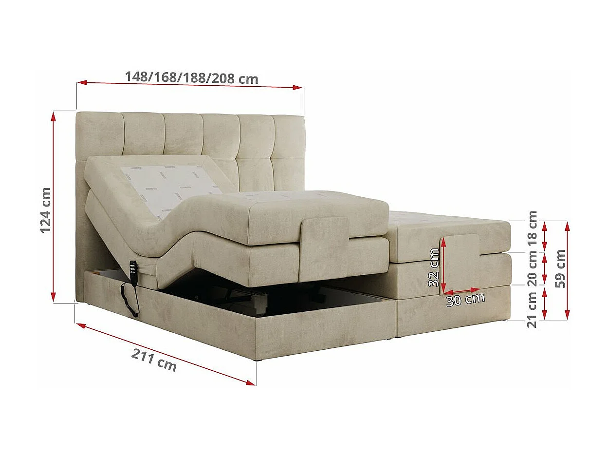 Boxspringbett VITTORIA - mit gestepptem Kopfteil, elektrischem Untergestell, Multipocket-Matratze - 200x200 cm - H4 - Beige Velvet