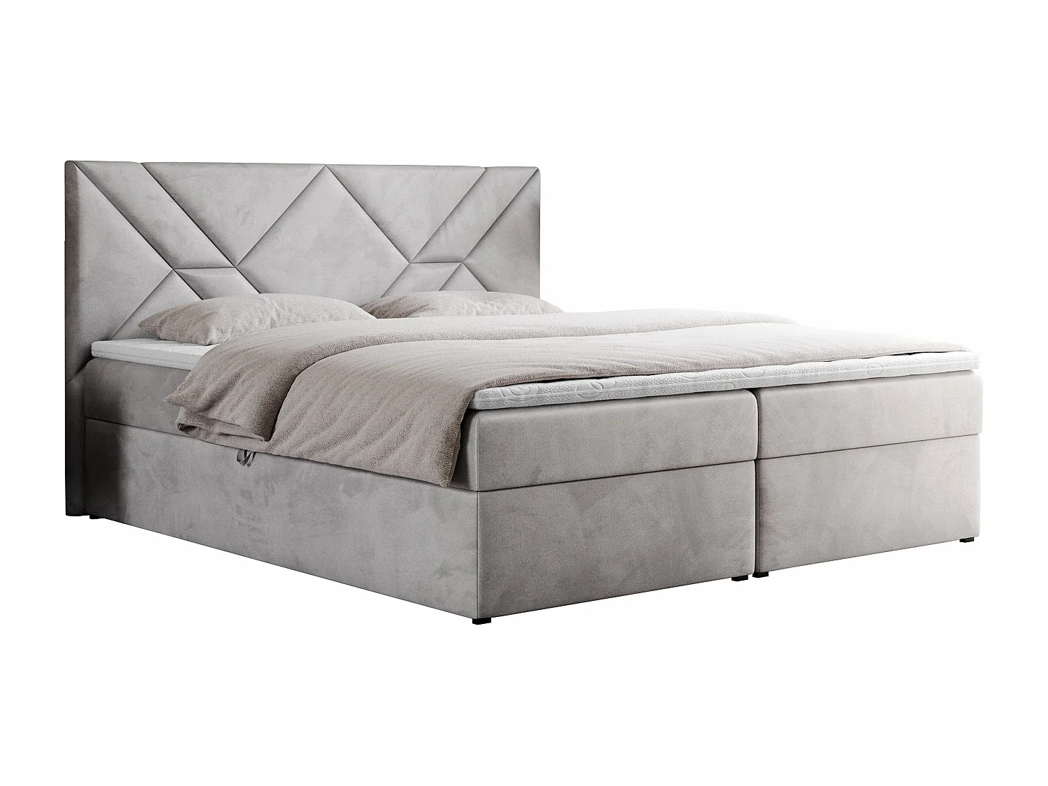 Boxspringbett NEOMI - dekorativem Kopfteil, Polsterbett mit Multipocket-Matratzen, zwei Bettkästen - 120x200 cm - H3 - Hellgrau Strukture