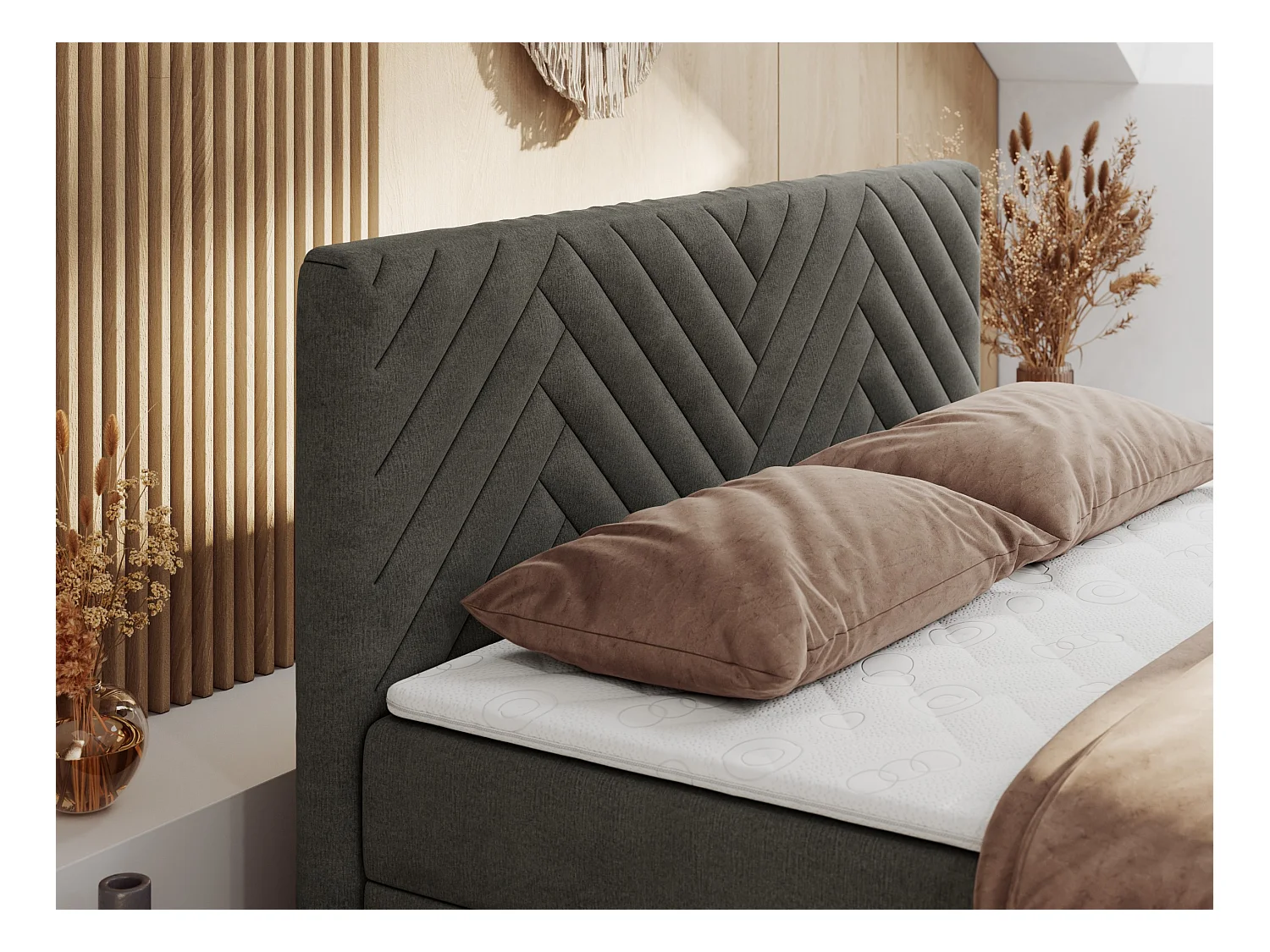 Boxspringbett PARIS DUO - Polsterbett mit genähtem Kopfteil und Frontplatte, Doppelbett, zwei Bettkästen - 200x200 cm - H3 - Dunkelgrau Velvet