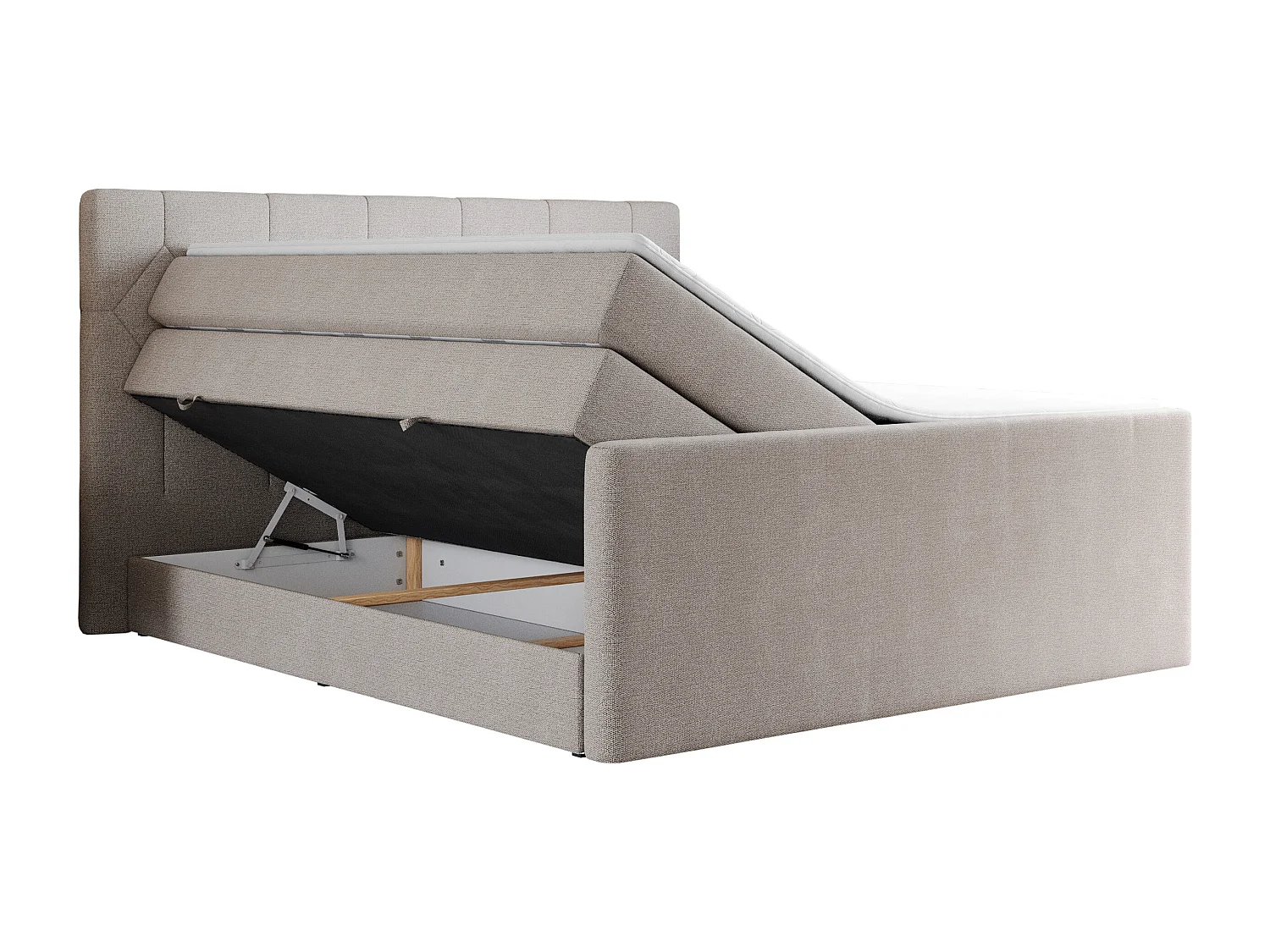 Boxspringbett EIGAR KING - Doppelbett mit genähtem Kopfteil, zwei Multipocket-Matratzen, Polsterbett für Schlafzimmer - 160x200 cm - H4 - Beige Strukture