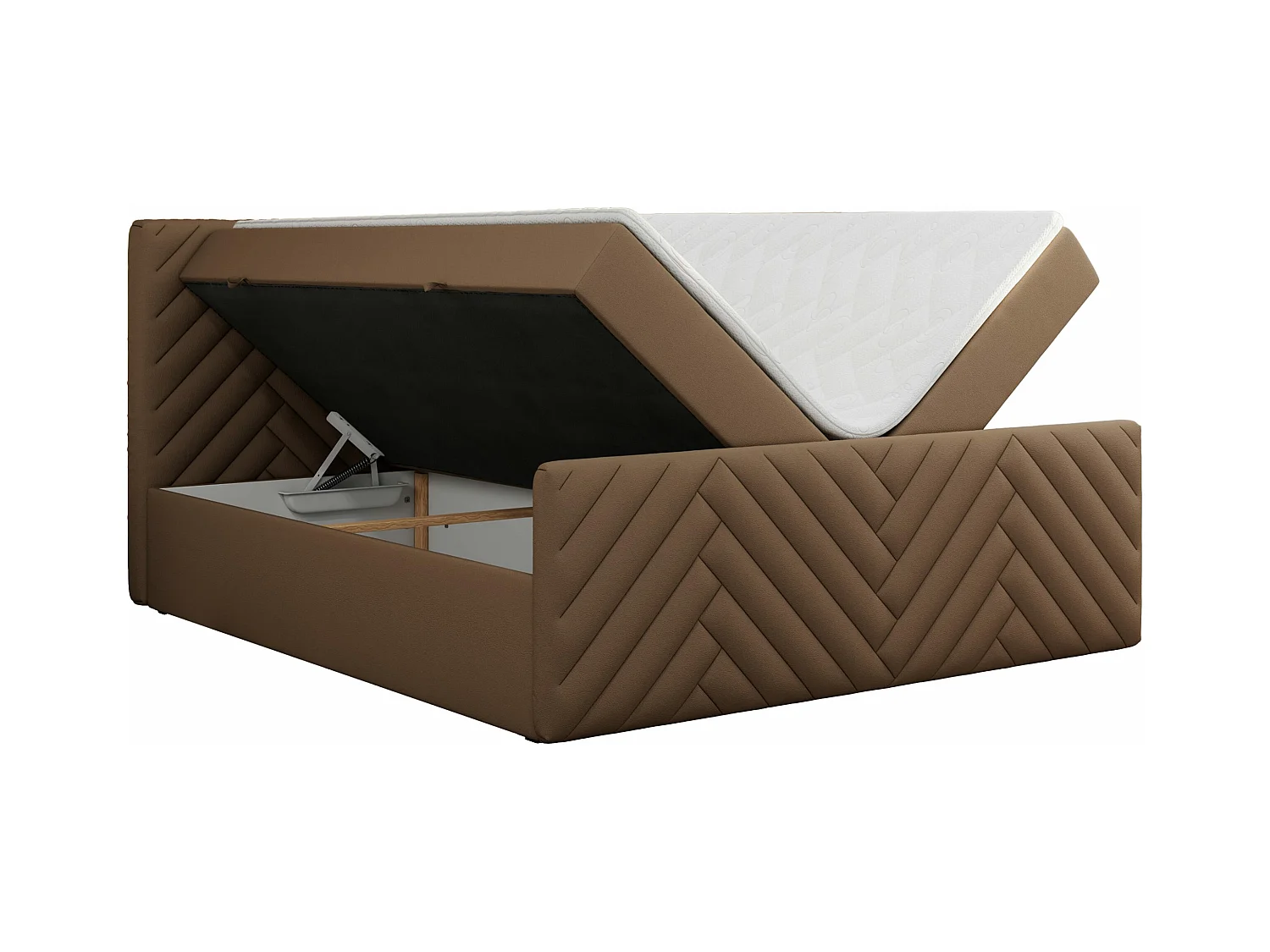 Boxspringbett PARIS DUO - Polsterbett mit genähtem Kopfteil und Frontplatte, Doppelbett, zwei Bettkästen - 140x200 cm - H4 - Braun Kunstleder